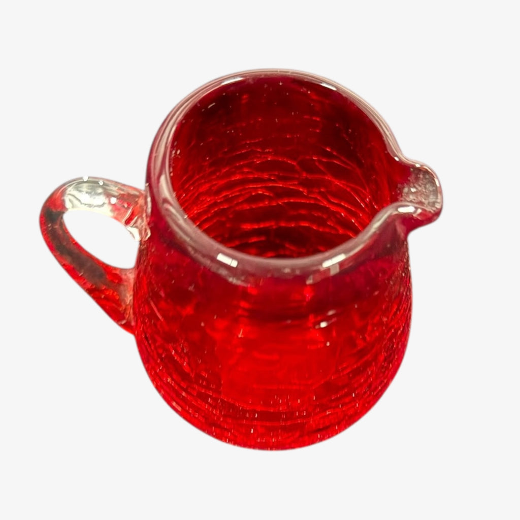 Vintage Hand-Blown Red Crackle Glass Mini Pitcher 4"H