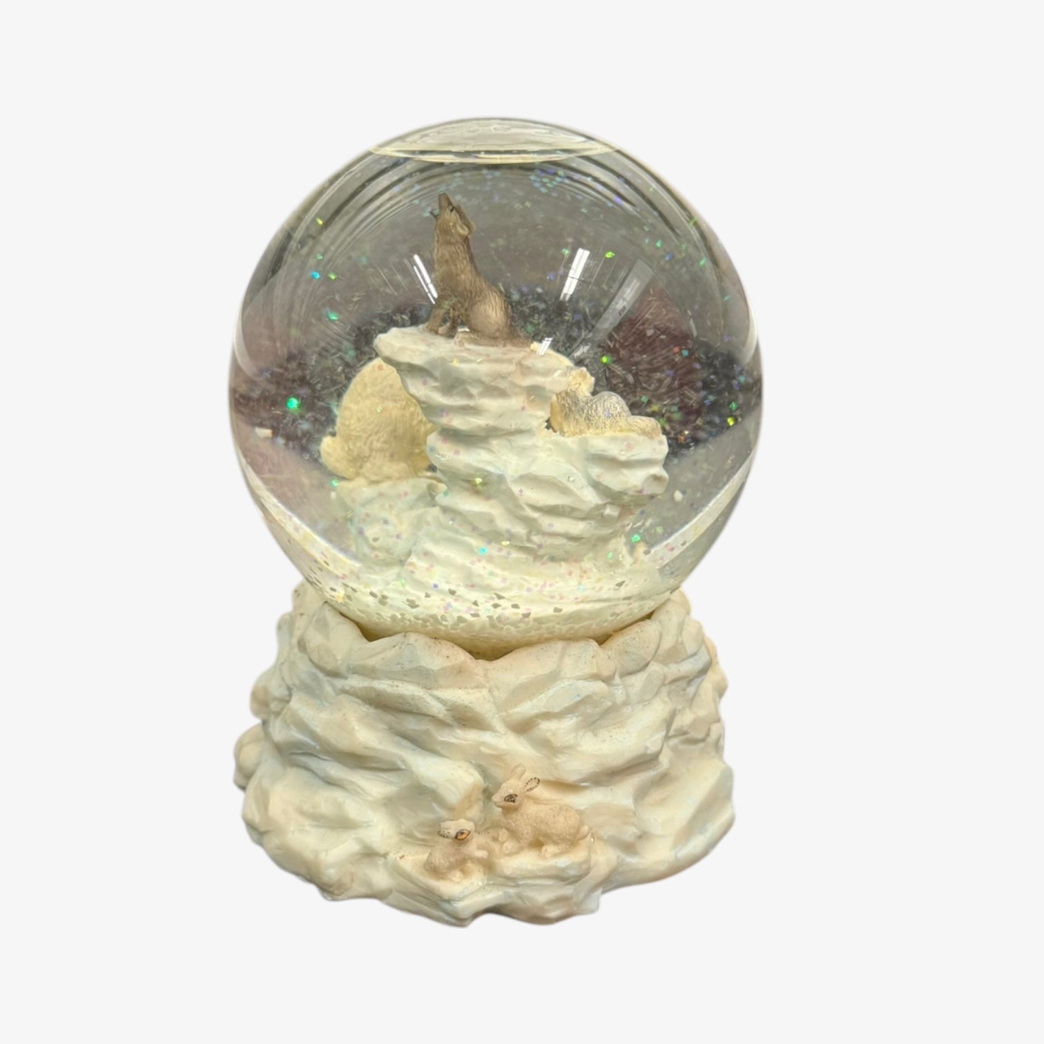 Polar Bear Catching Salmon Music Snow Globe 6.5"H
