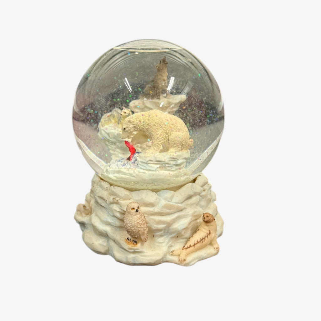 Polar Bear Catching Salmon Music Snow Globe 6.5"H
