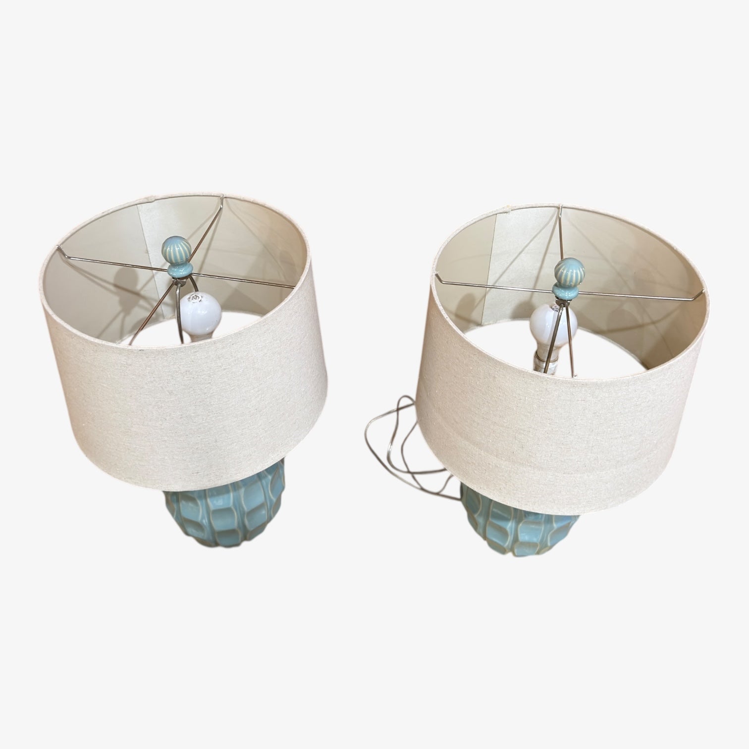 Set of 2 Scalloped Blue/Teal Ceramic Table Lamps 23"H