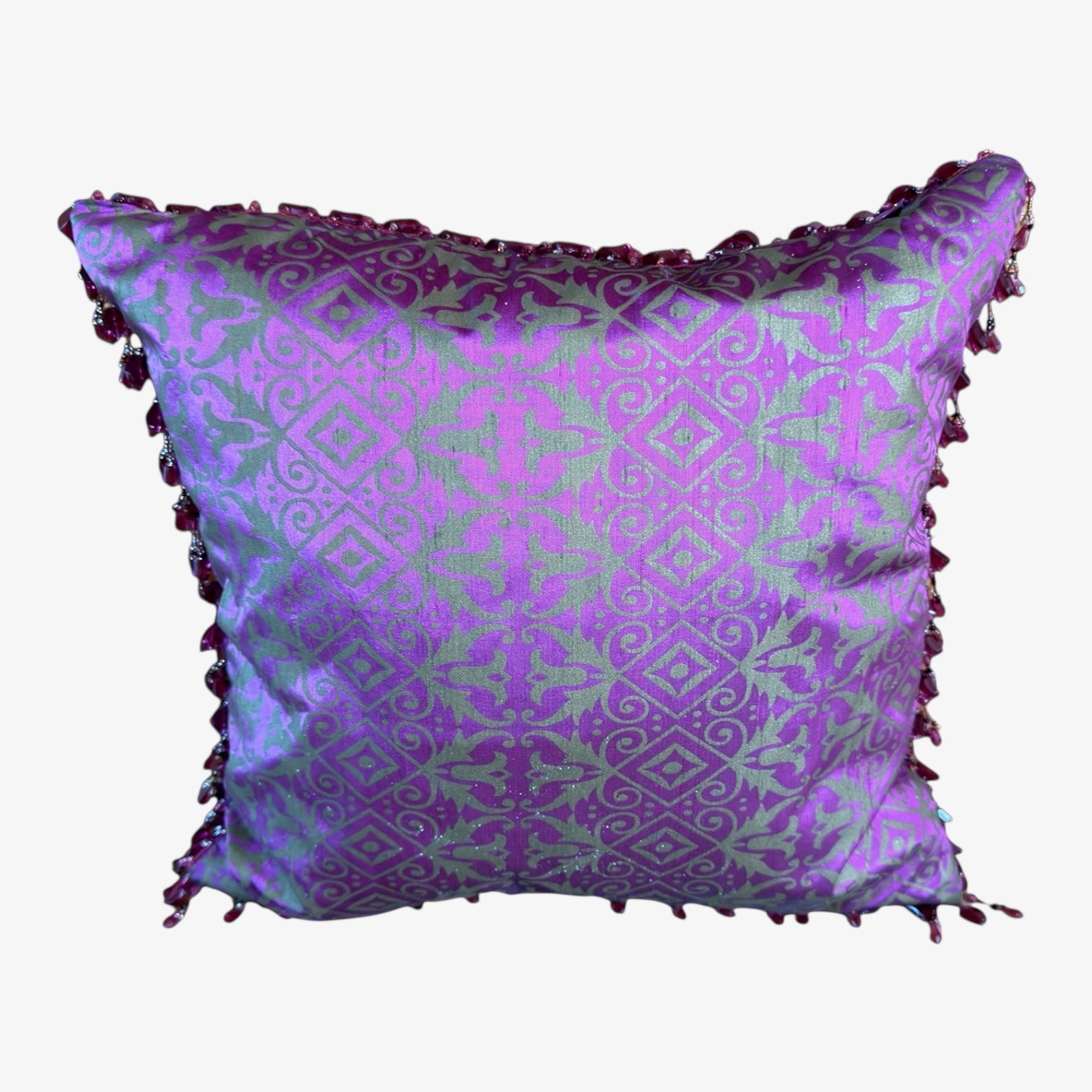 Pier 1 Imports Purple Beaded Silk Damask-Patterned Cushion 12" x 12"