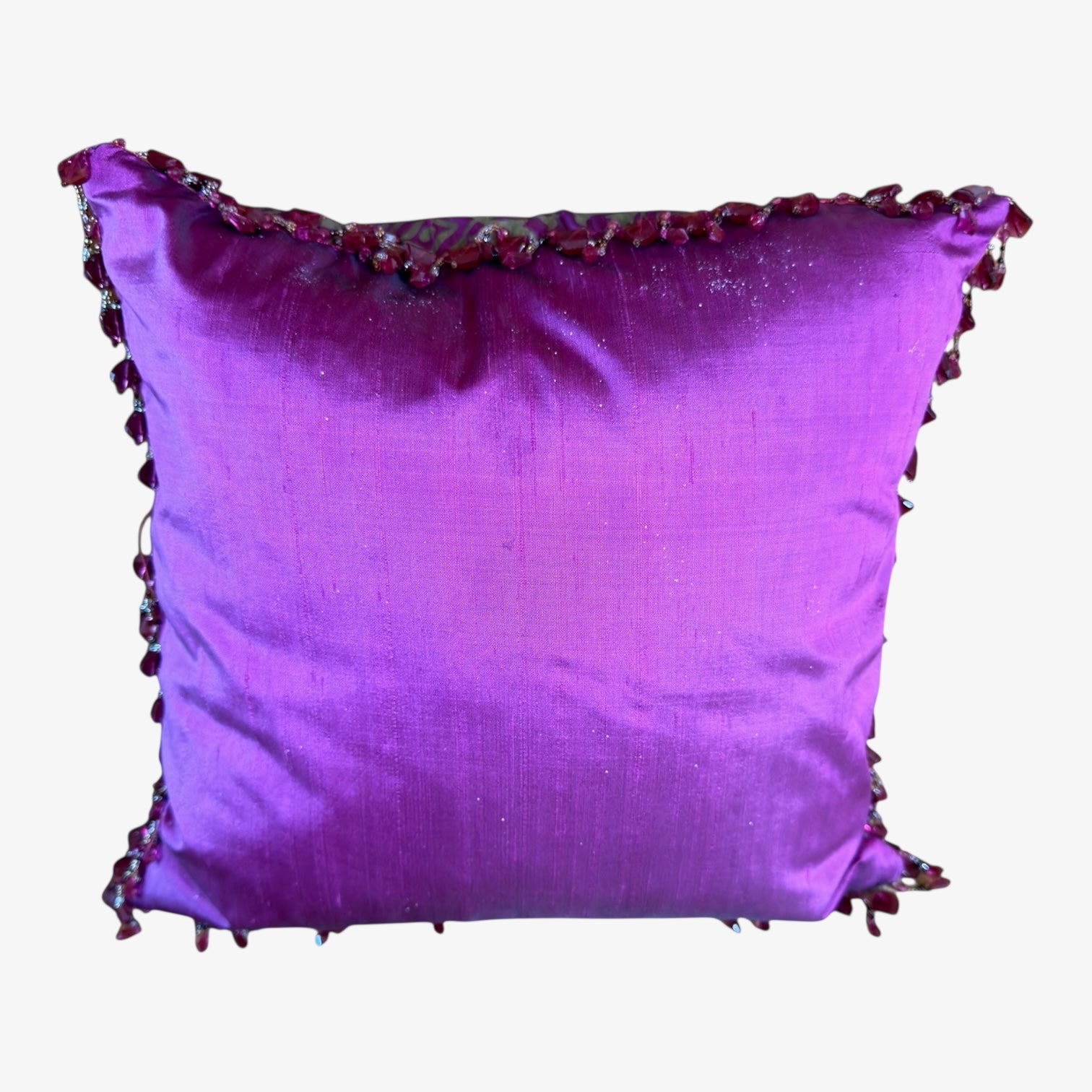 Pier 1 Imports Purple Beaded Silk Damask-Patterned Cushion 12" x 12"