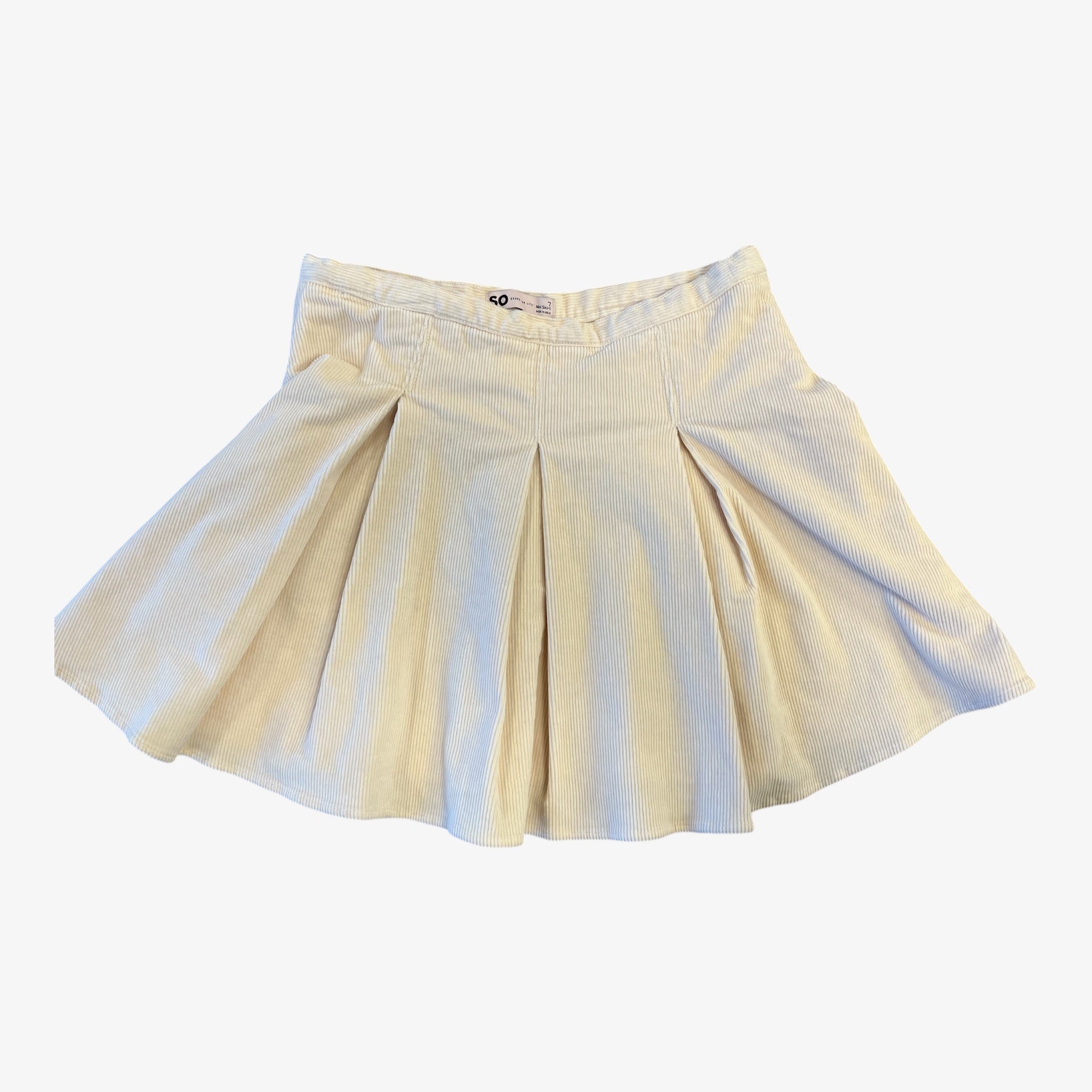 So Cream Corduroy Pleated Mini Skirt Size: 7