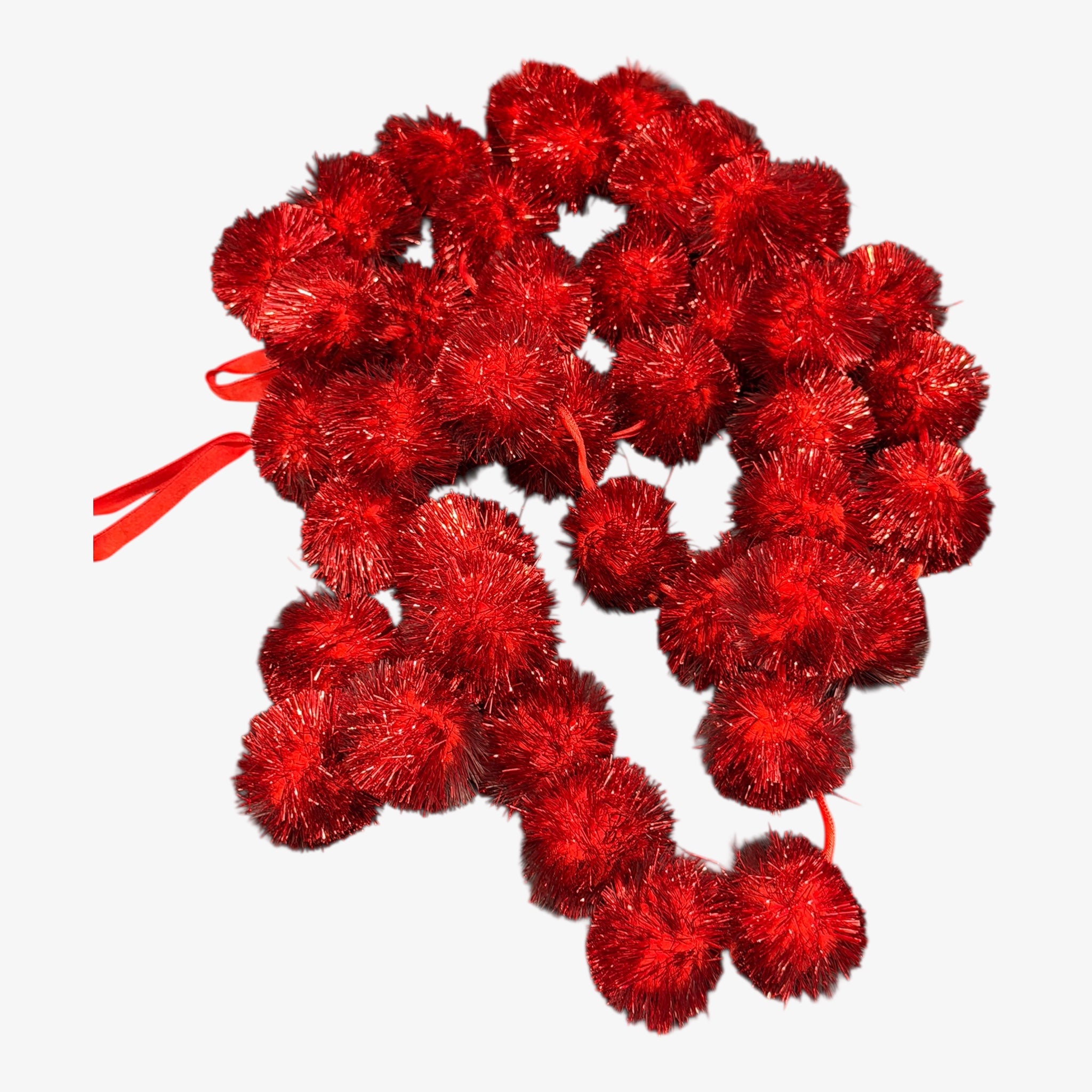 Red Tinsel Pom Pom Garland 70"L