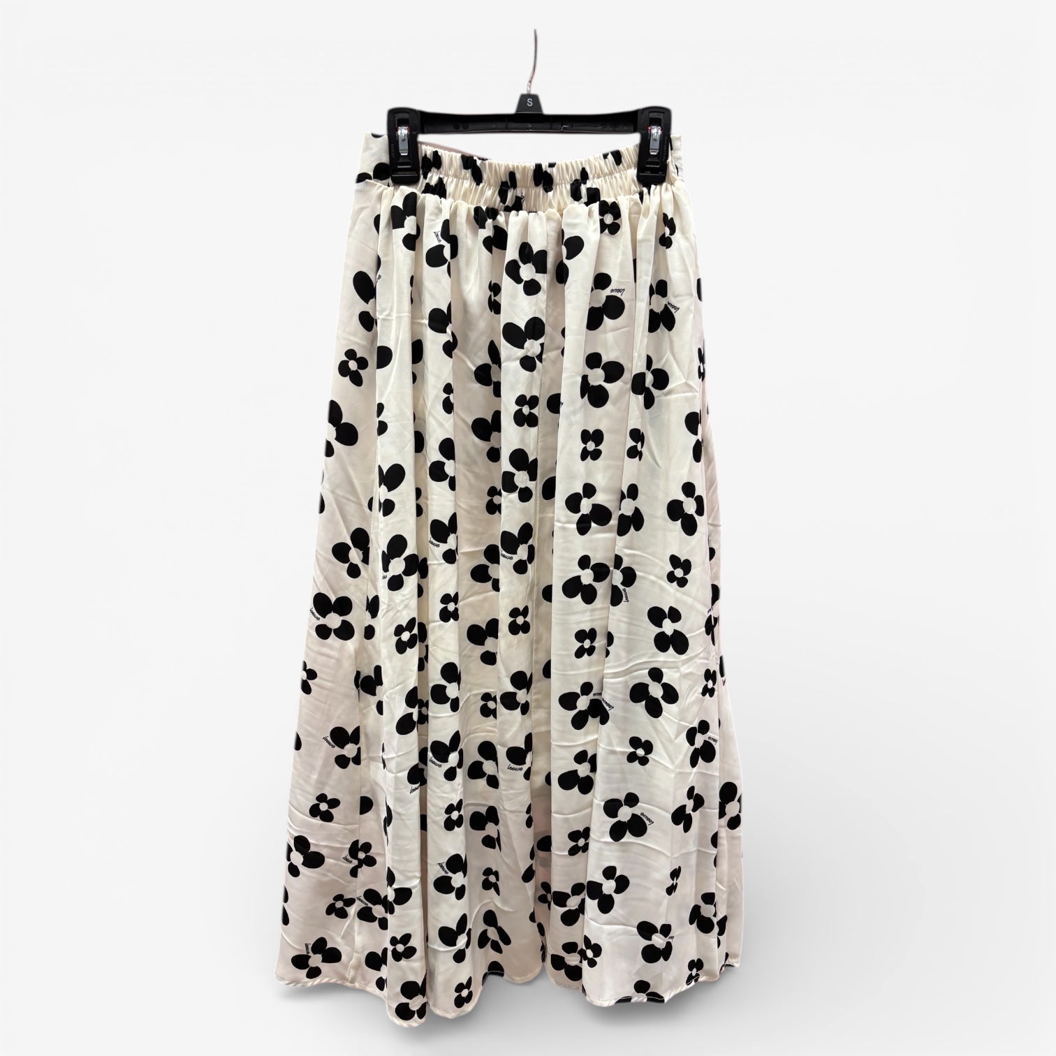 Casual Black Floral Print Chiffon Pleated Pull-On Midi Skirt Size: XS