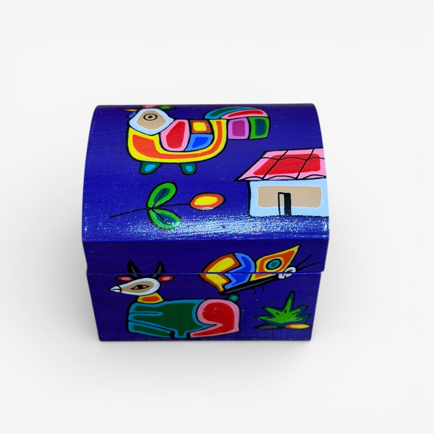 Vintage El Salvador Hand Painted Wooden Trinket Box, Hinged