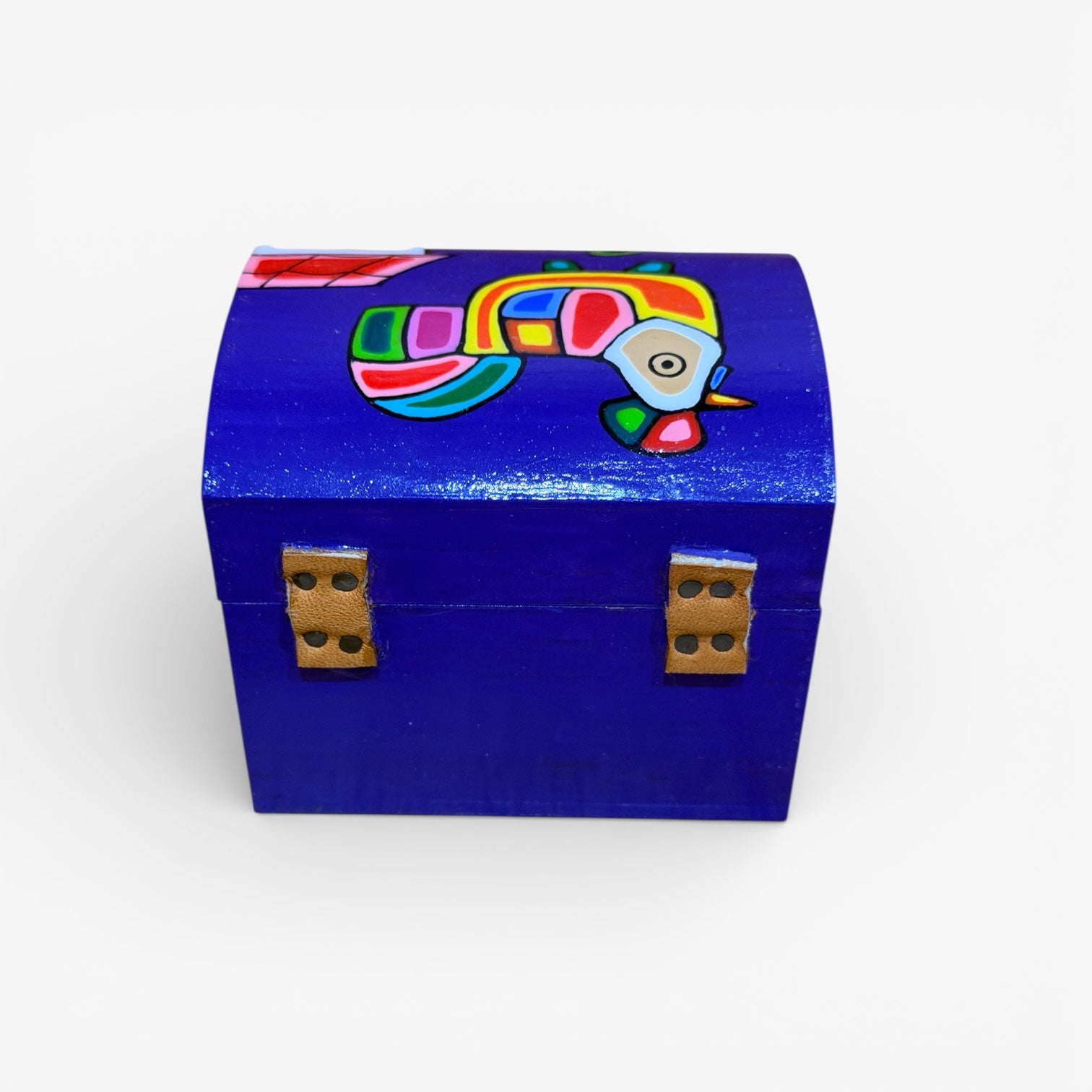 Vintage El Salvador Hand Painted Wooden Trinket Box, Hinged