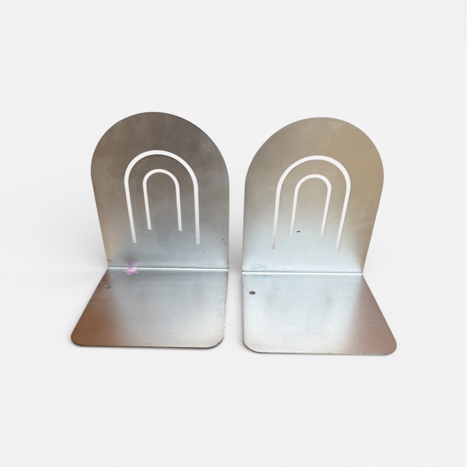 A Pair of Vintage Spectrum Designs Silver Arch Metal Bookends 5.5"