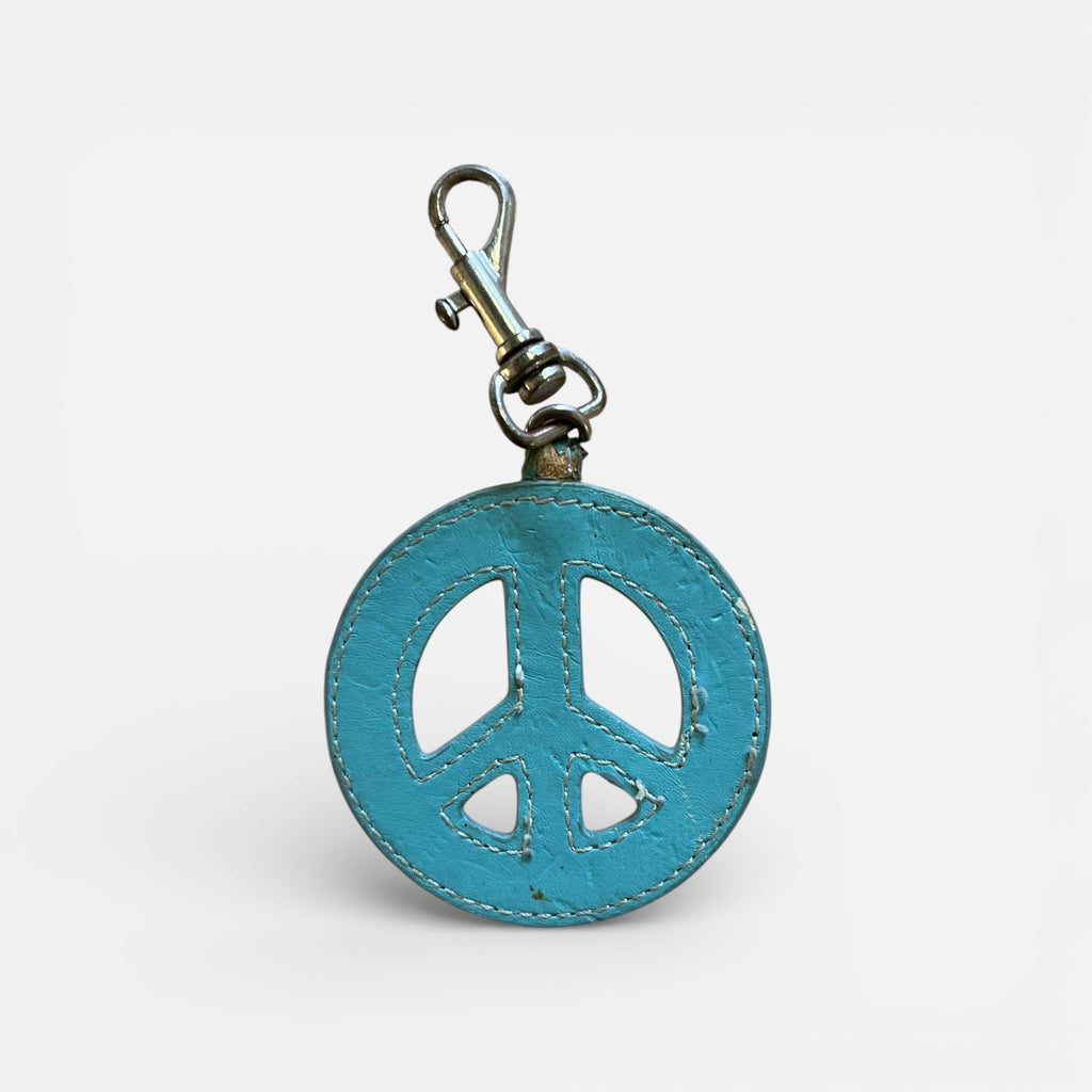 Peace Green/Blue Leather Keychain