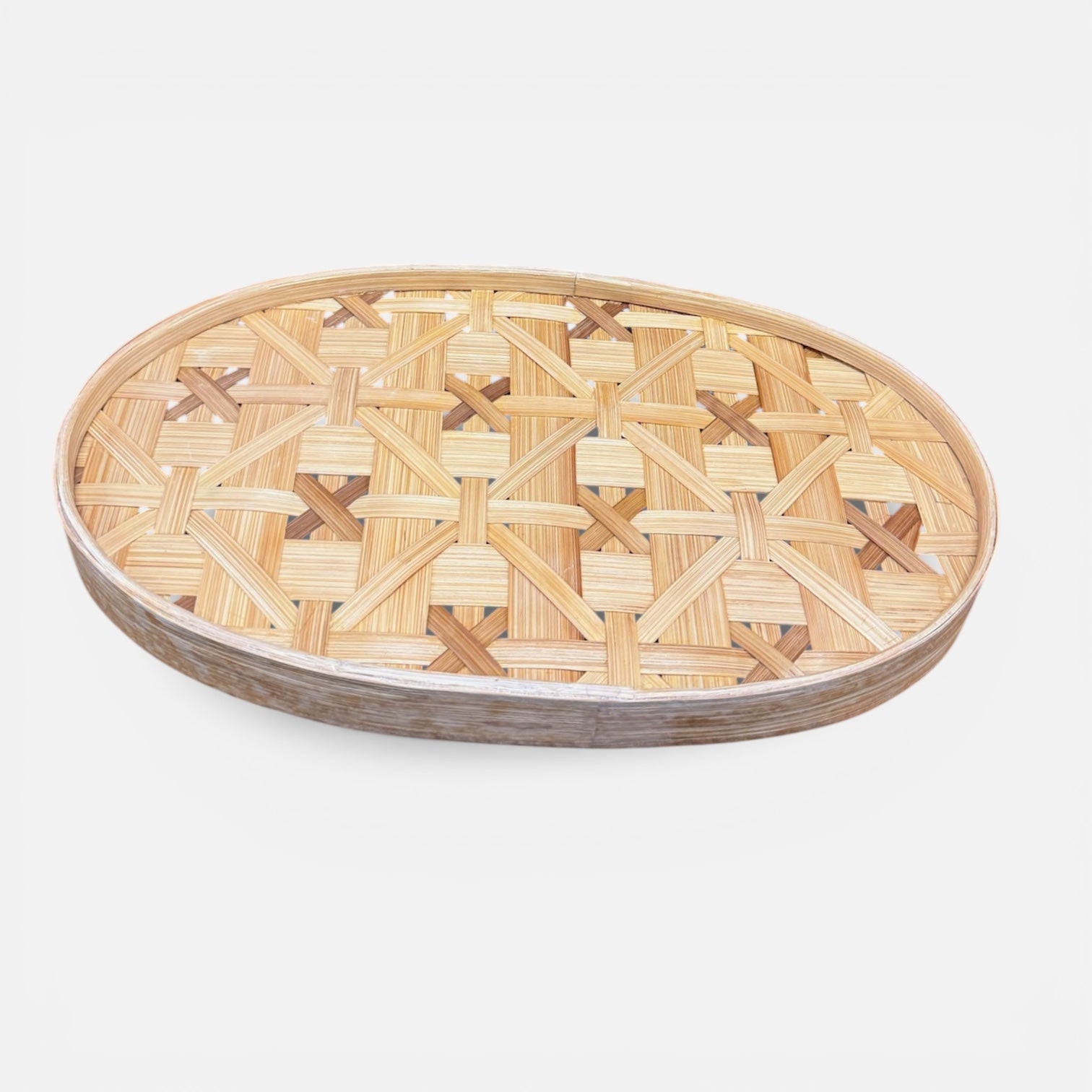Hand Woven Bamboo Oval Tray 12"L