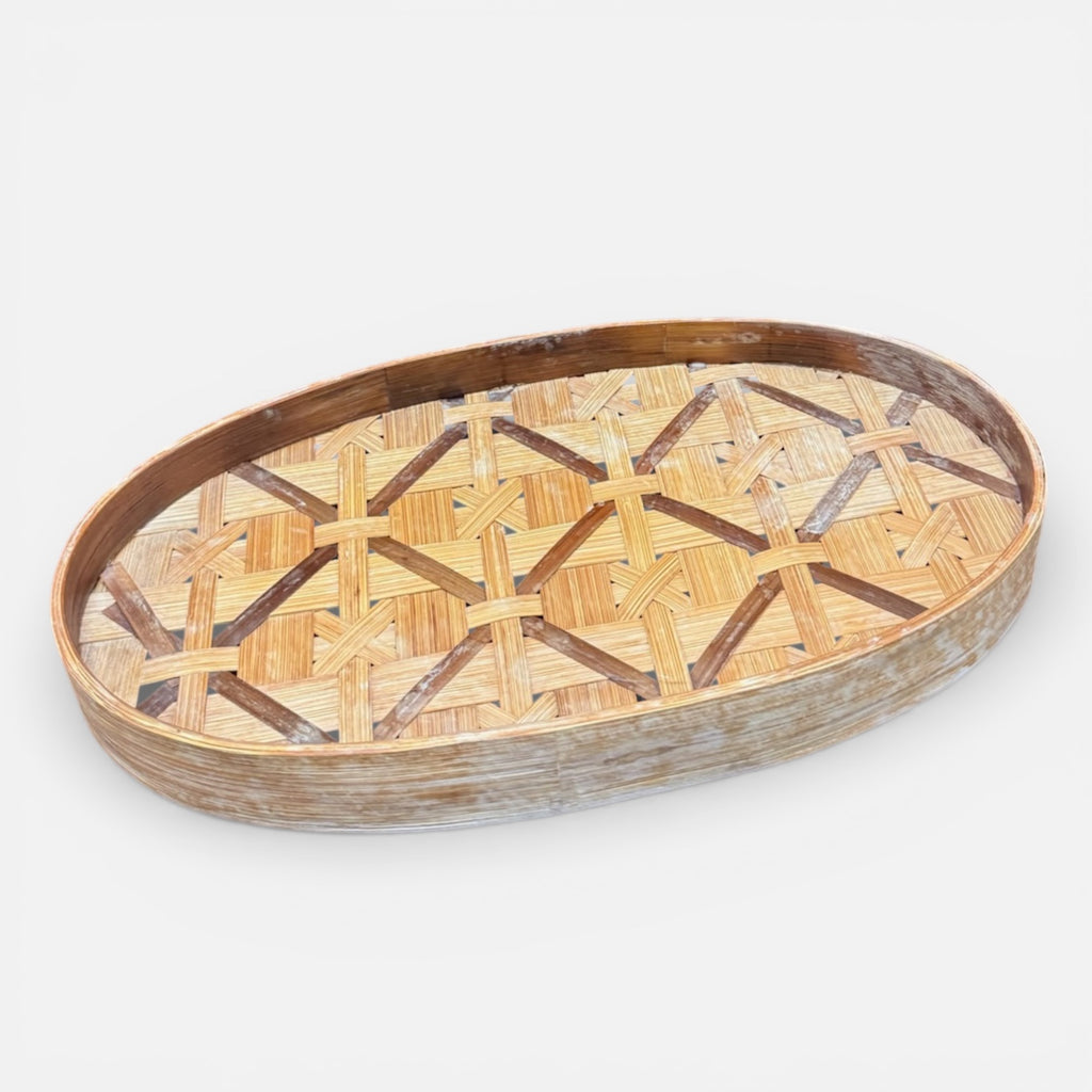 Hand Woven Bamboo Oval Tray 12"L
