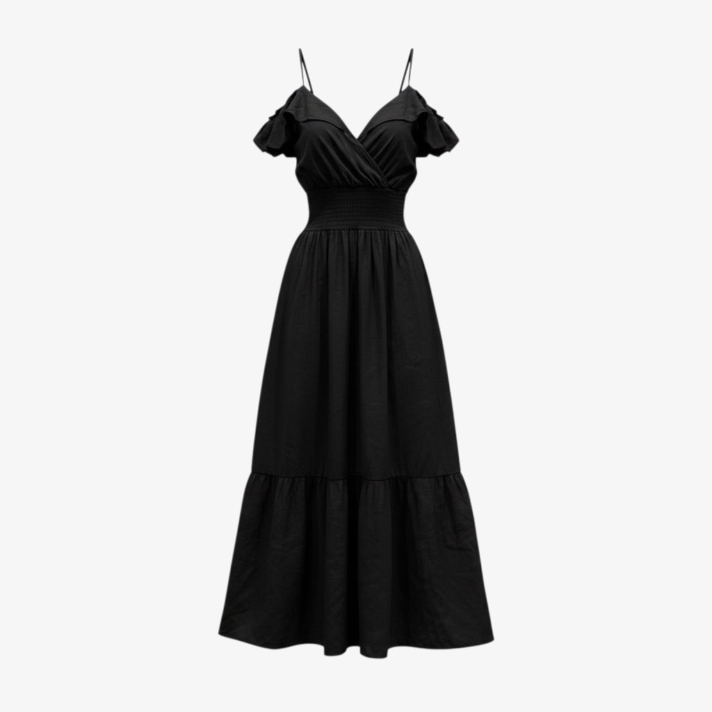 Vince Women's Black Twist Off the Shoulder Tiered Skirt Midi Dress Size 0