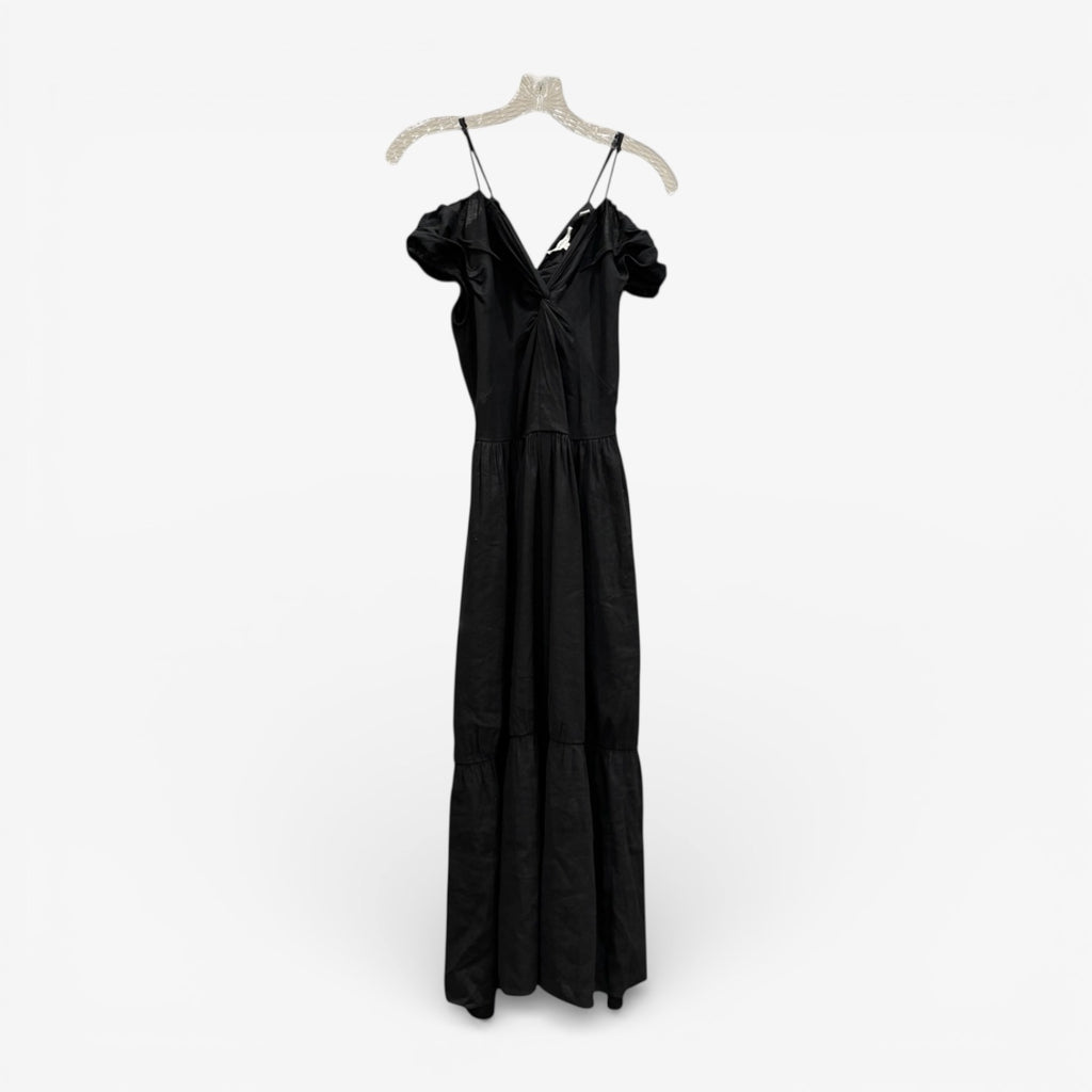 Vince Women's Black Twist Off the Shoulder Tiered Skirt Midi Dress Size 0