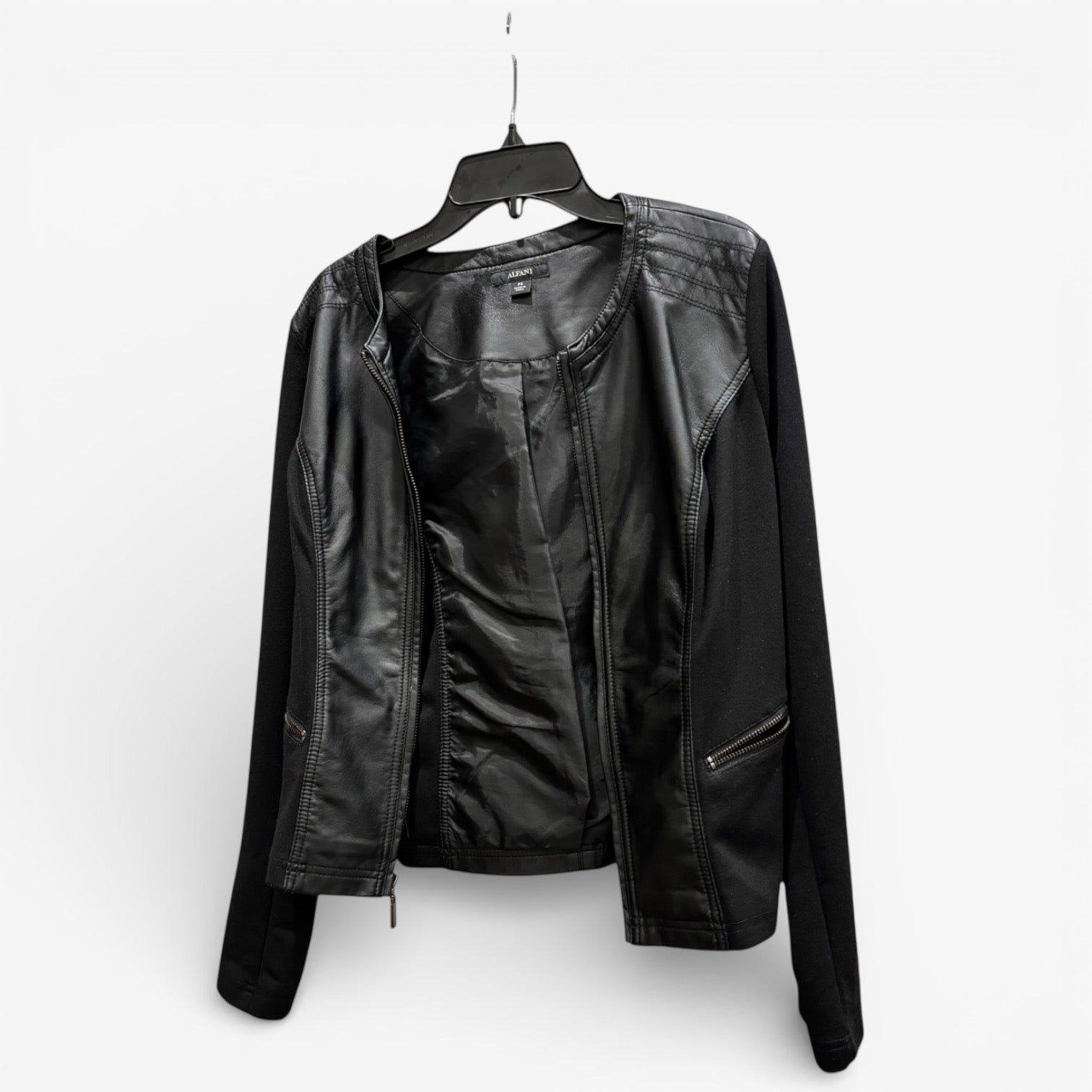 Black Alfani Faux Leather Motorcycle Jacket Size: PS Petite Small
