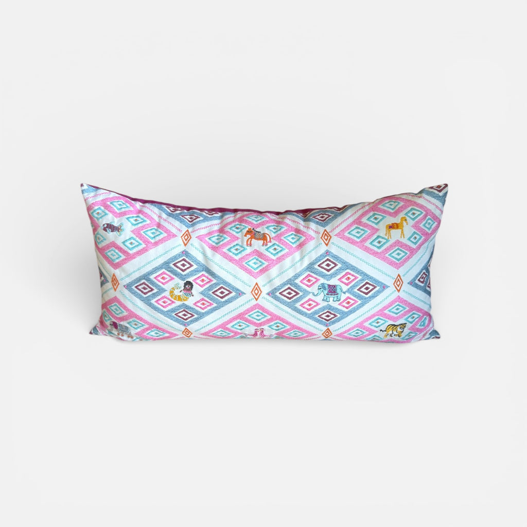 Pottery Barn Kids Embroidered and Patterned Lumbar Pillow  24" x 12"