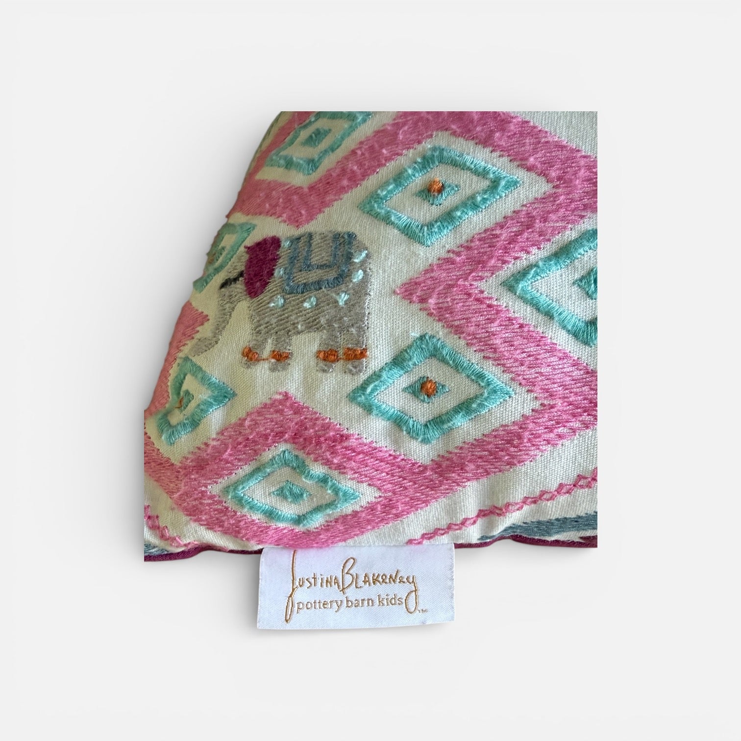Pottery Barn Kids Embroidered and Patterned Lumbar Pillow  24" x 12"