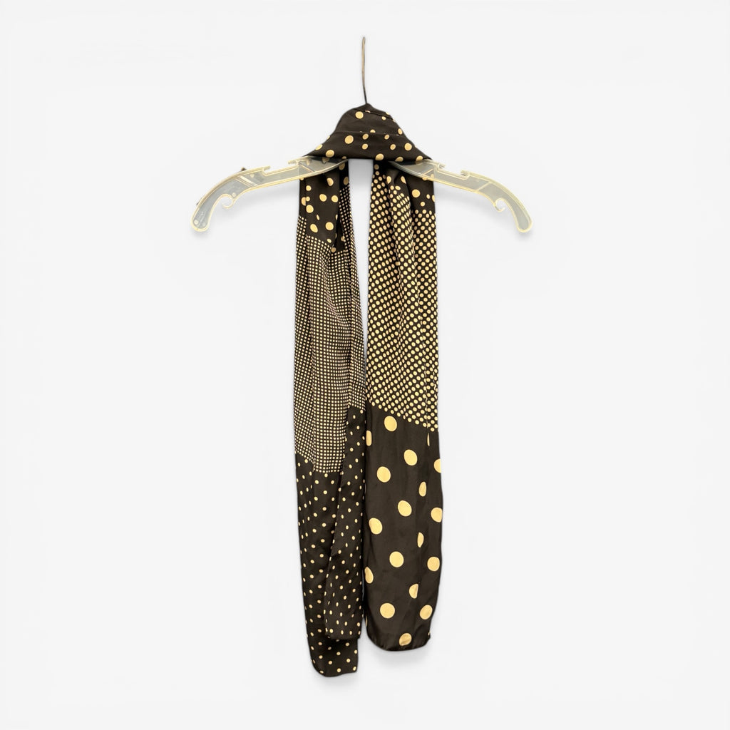 Talbots Black 100% Silk Scarf with Gold Polka Dots and Mesh Pattern