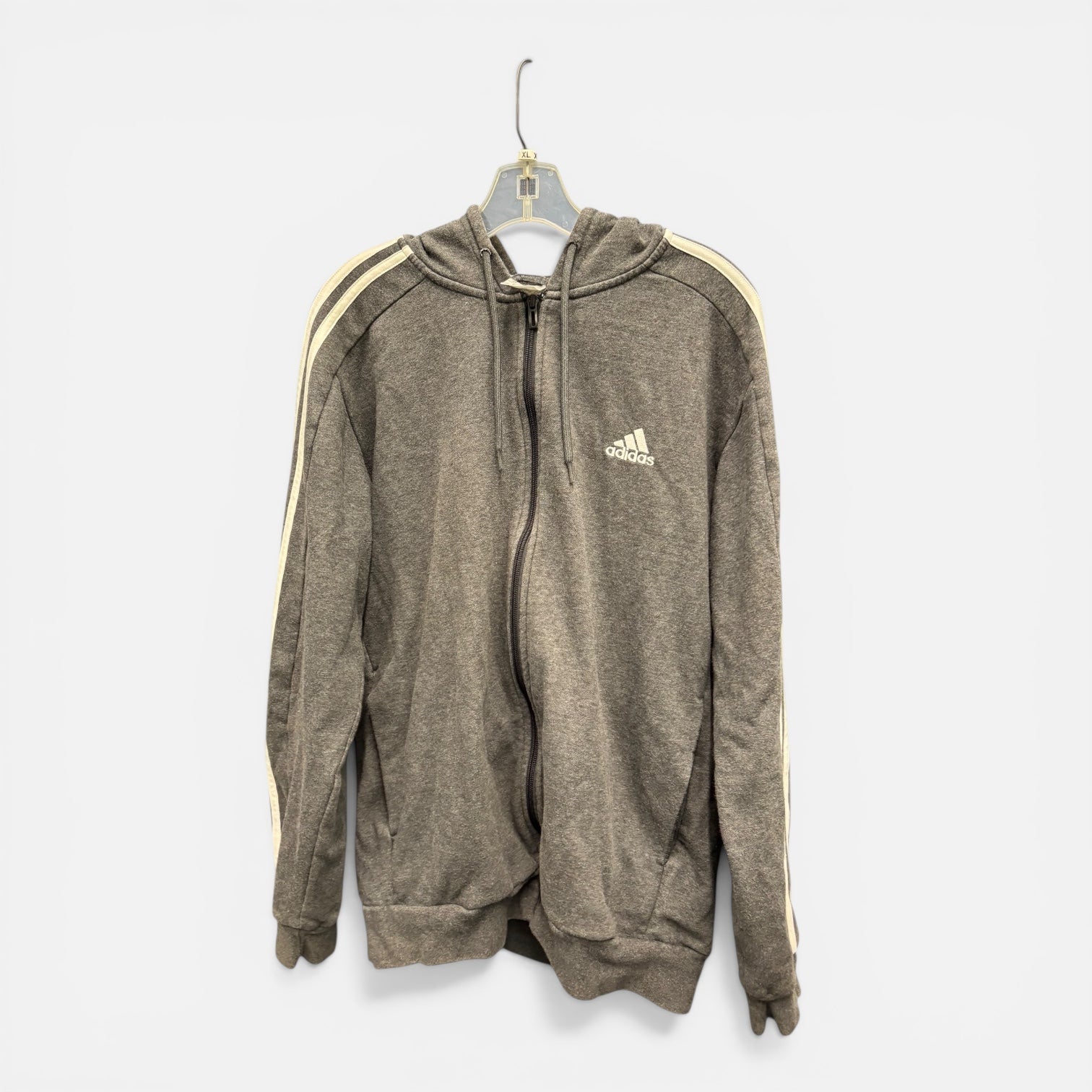 Adidas Essentials Fleece 3-Stripes Zip-Up Hoodie in Gray Size: XL