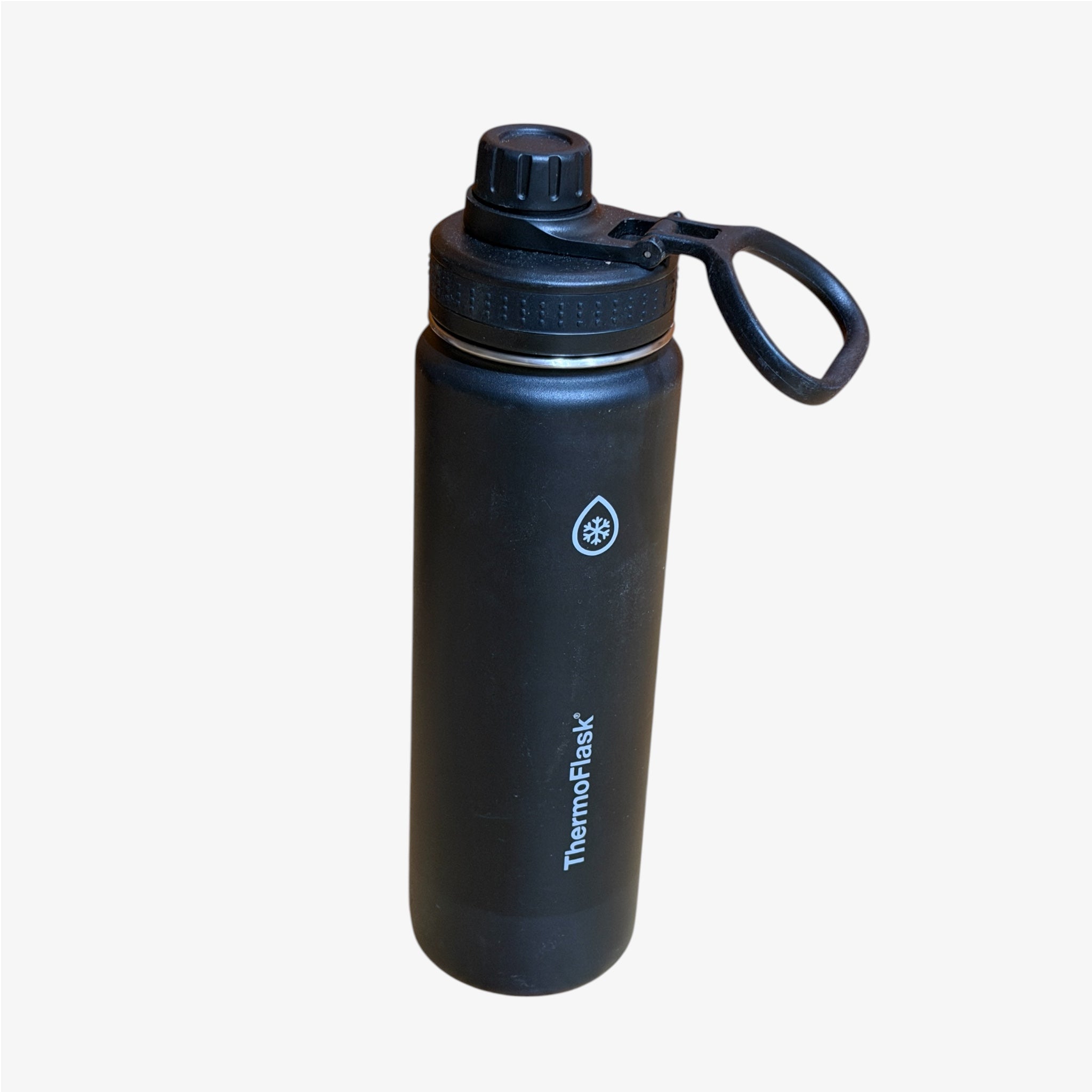 ThermoFlask Double Wall Vacuum Insulated Stainless Steel Water Bottle with Spout Lid 24oz Pitch Black