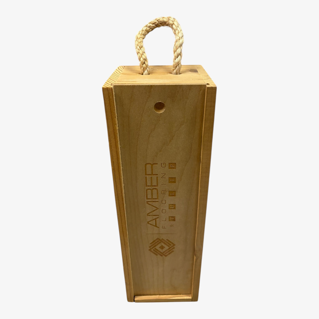 Amber Flooring & Tulip Wooden Wine Box with Sliding Lid and Rope 14" x 5"