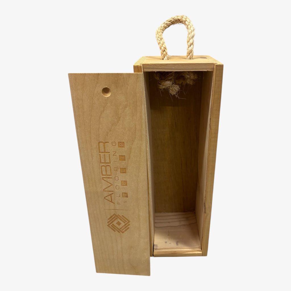 Amber Flooring & Tulip Wooden Wine Box with Sliding Lid and Rope 14" x 5"