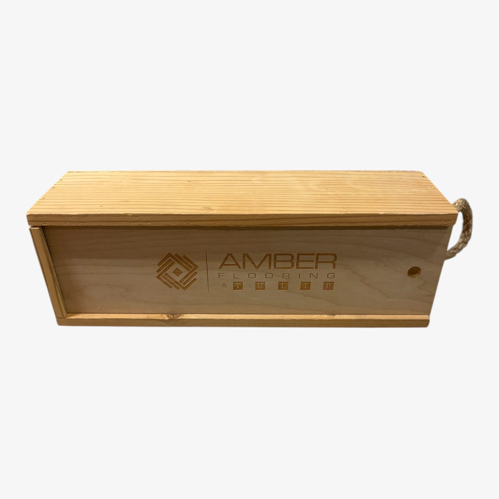 Amber Flooring & Tulip Wooden Wine Box with Sliding Lid and Rope 14" x 5"