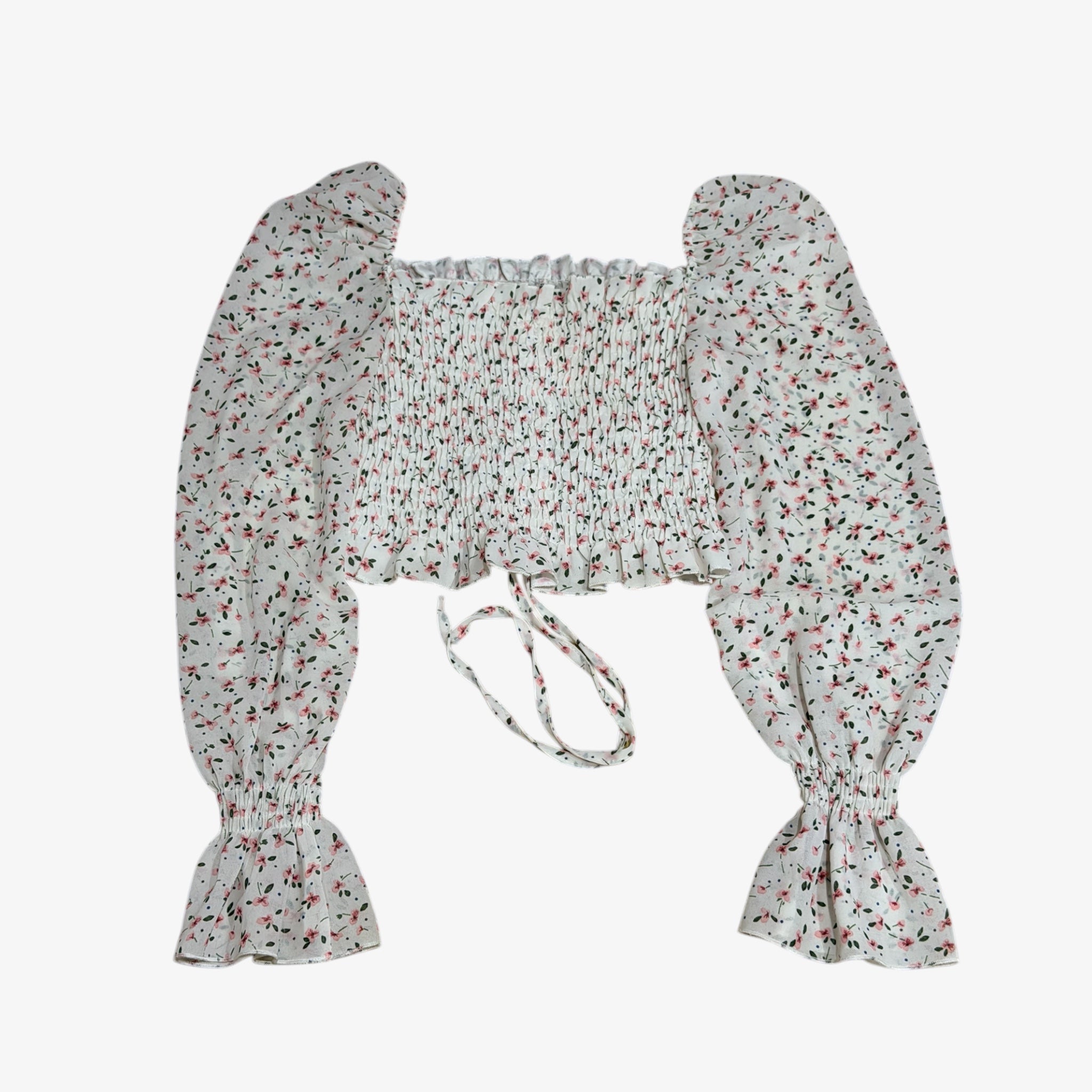 Yesstyle Flared-cuff Floral Print Cropped Blouse one size