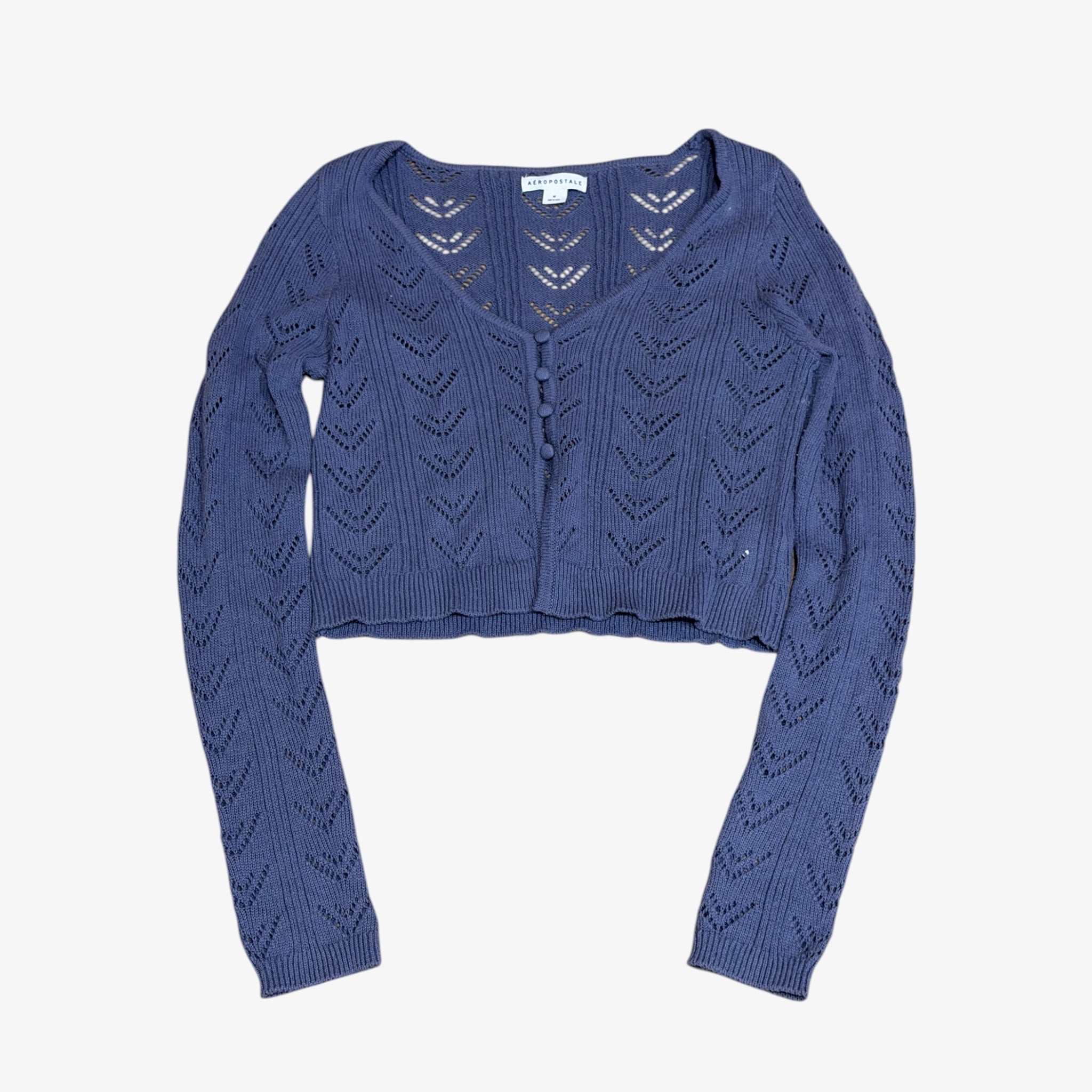 Aeropostale Long Sleeve Button-Front Cropped Flyaway Cardigan Zen Blue Size: M