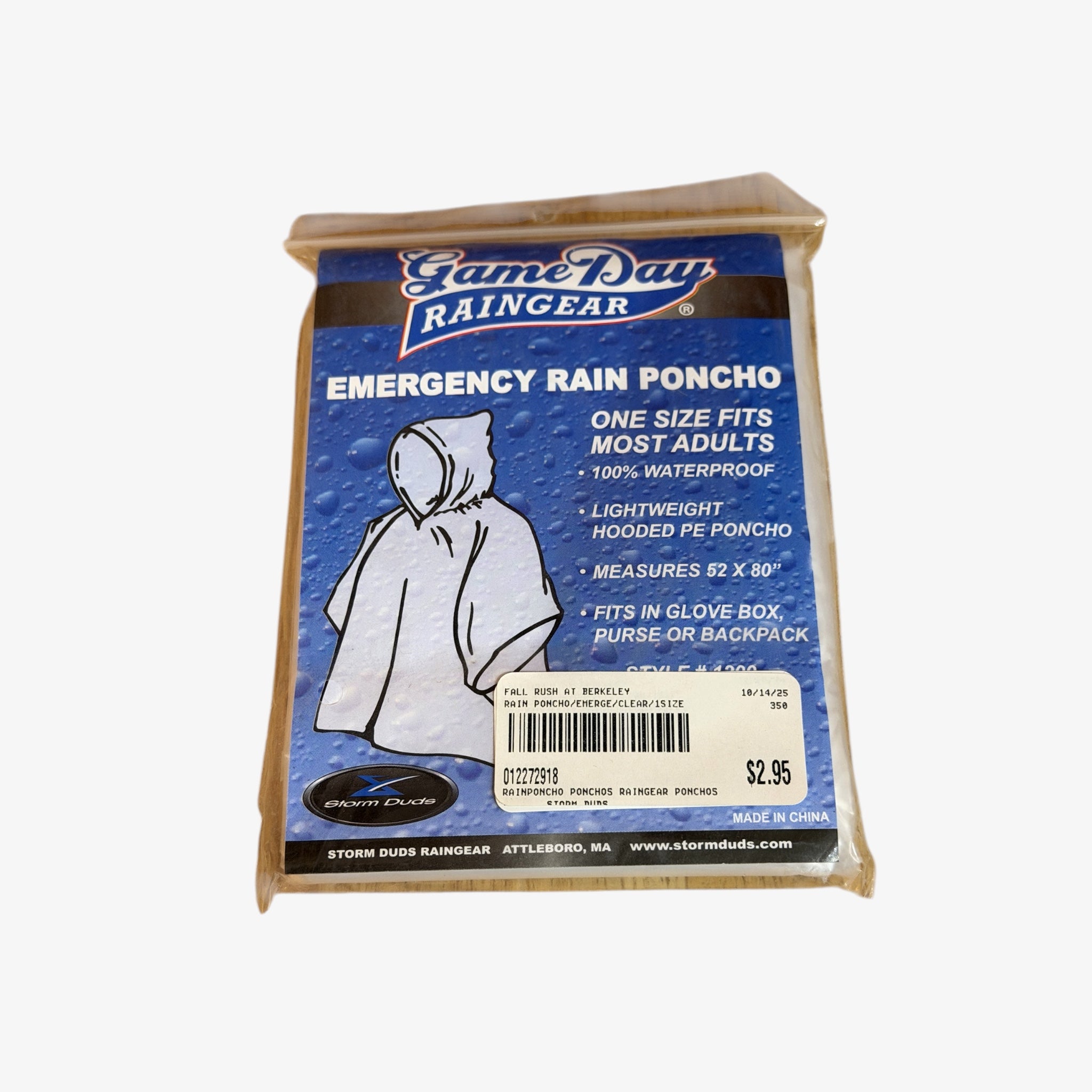 Game Day Rain Gear Emergency Rain Poncho