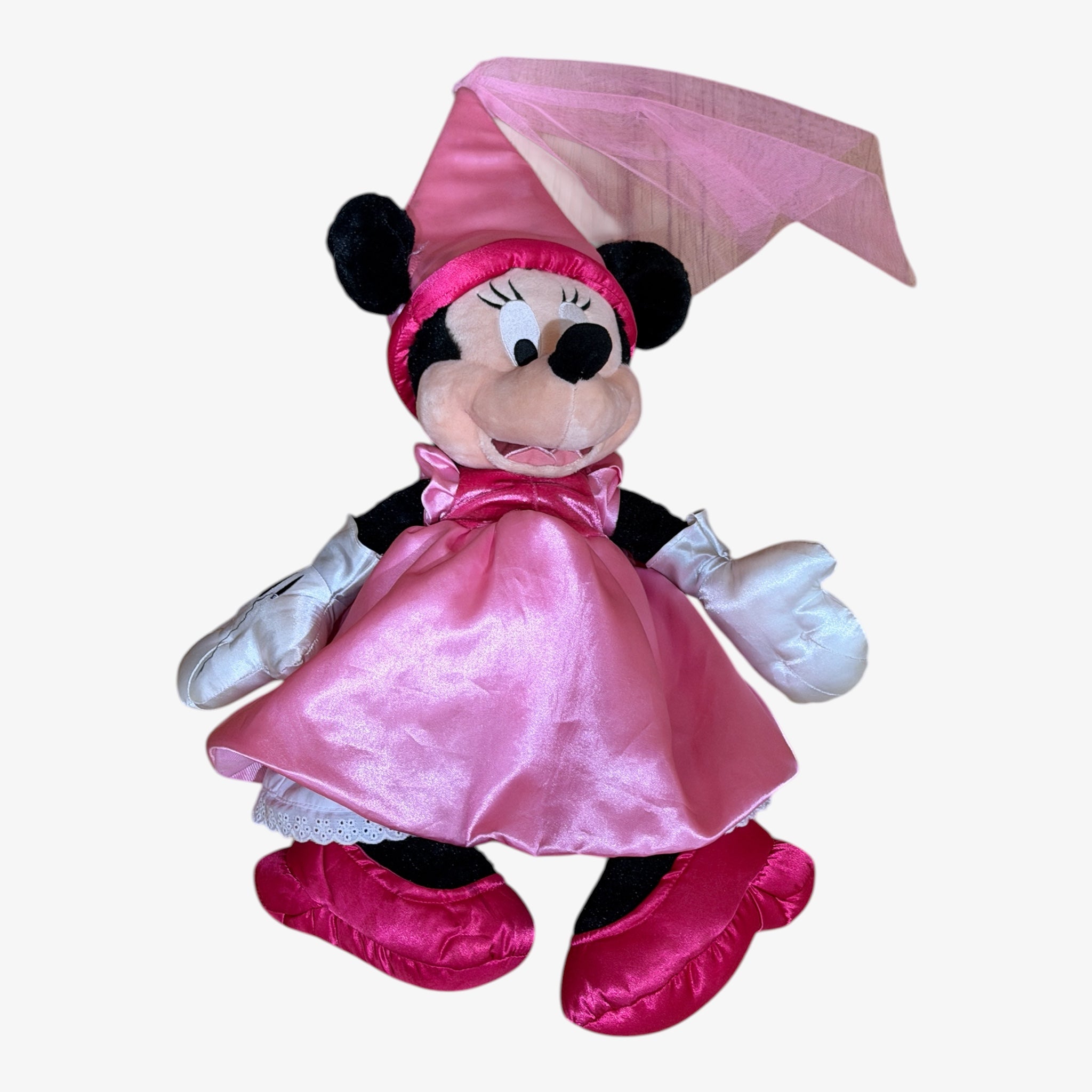 Disney Parks Princess Minnie Mouse Magic Kingdom Pink Satin Dress Plush 22"H