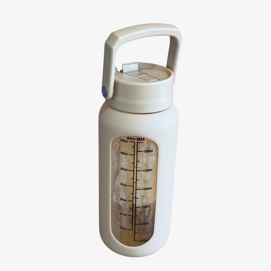 64oz Water Bottle with Time Marker and Silicone Sleeve