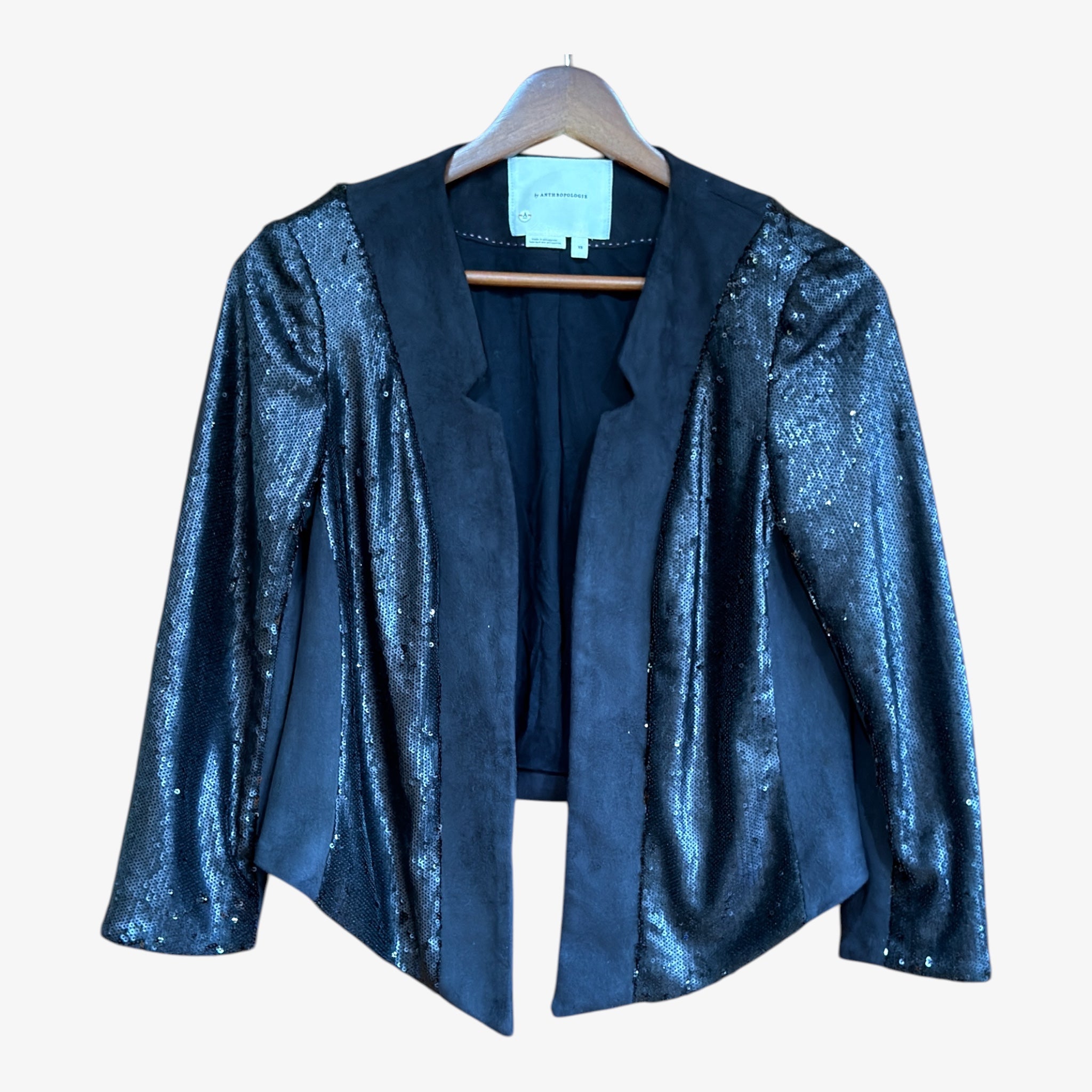"Glam Sequin Open Blazer" from the Anthropologie Elevenses Size: XS Black