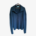 Black Ribbed Knit Button-Up Cardigan with Spread Collar Size: S