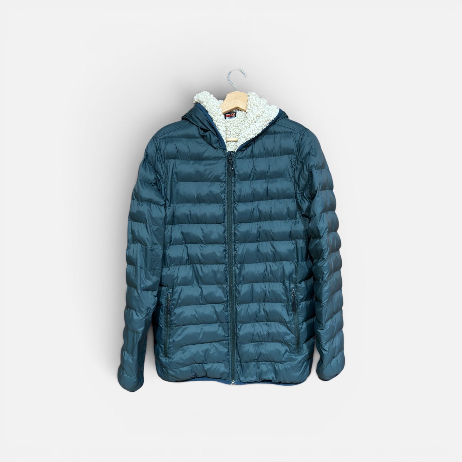 Men's 32 Degrees Heat Full Zip Sherpa Down Puffer Hooded Coat Green Size: S