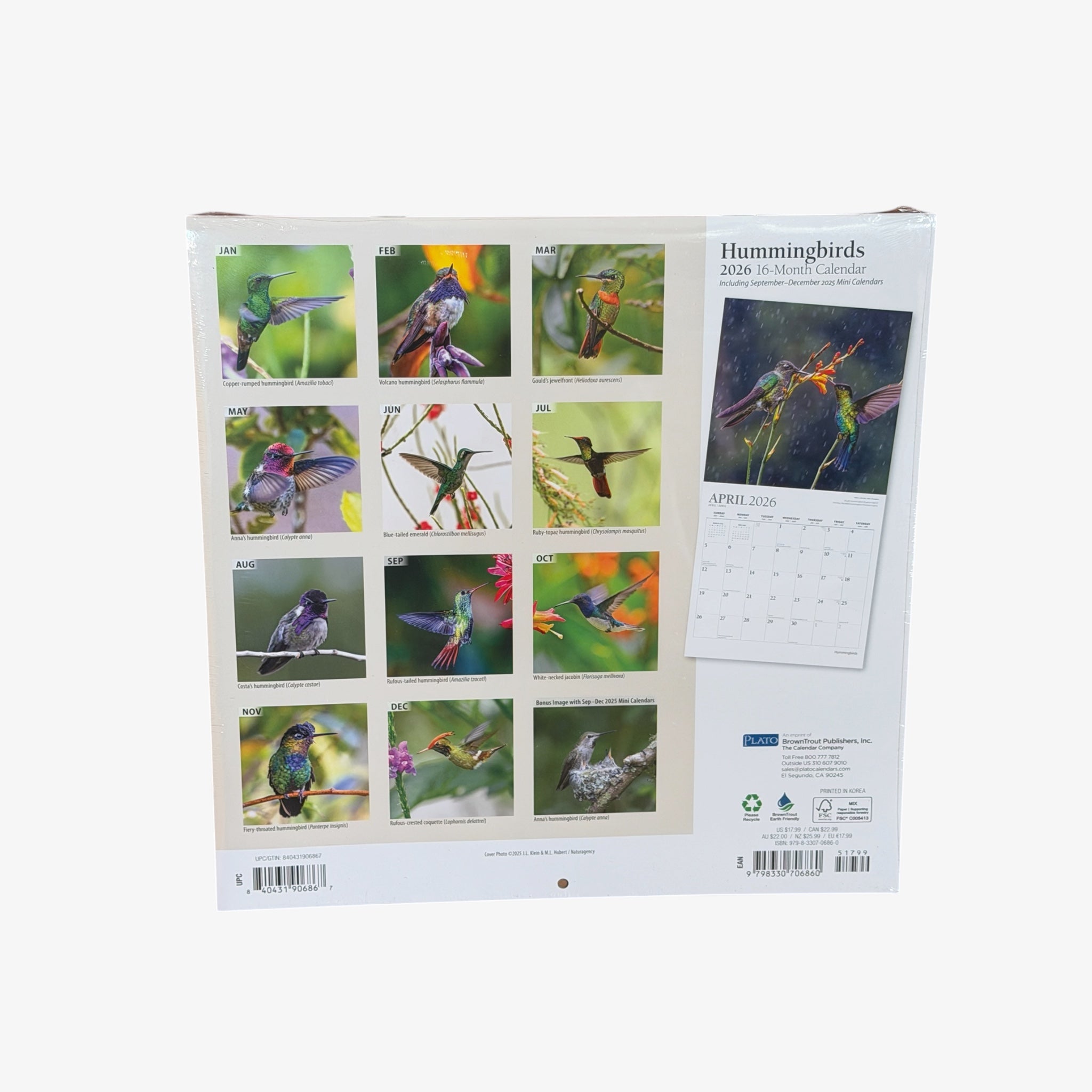BrownTrout Publishers HUMMINGBIRDS 2026 16-Month Calendar 12" x 12"