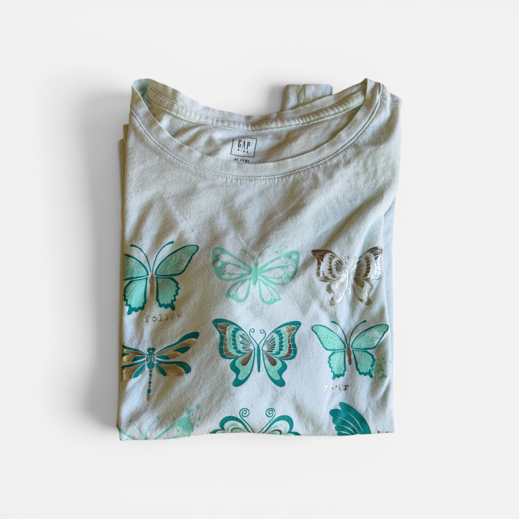 Gap Cotton Long Sleeve Tee Butterfly Graphic Print Size: XL (12)