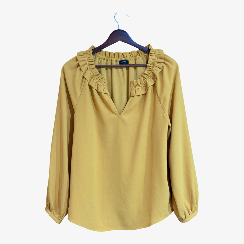 J.Crew Drapey Ruffleneck Blouse Mustard Yellow Size: S