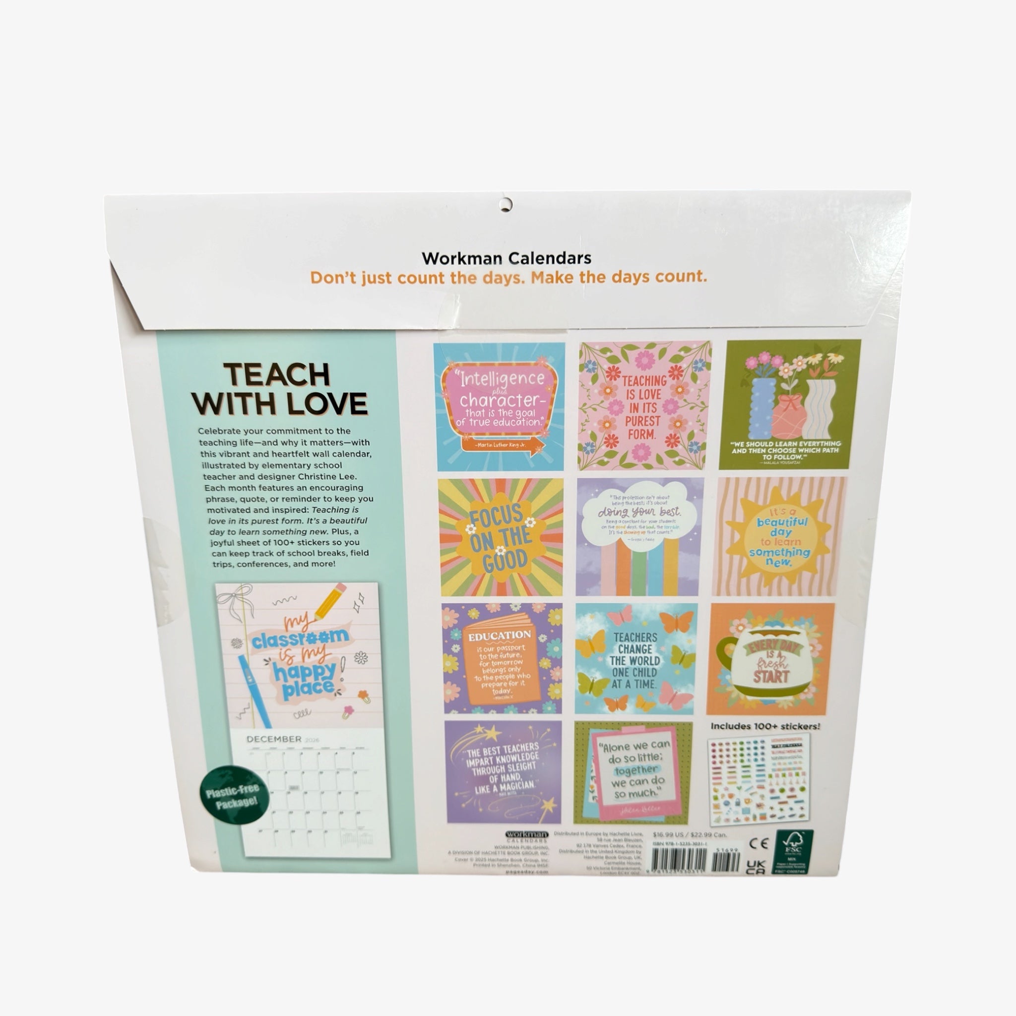 Workman Publishing "Teaching Is a Work of Heart 2026" Wall Calendar by Christine Lee 12" x 12"
