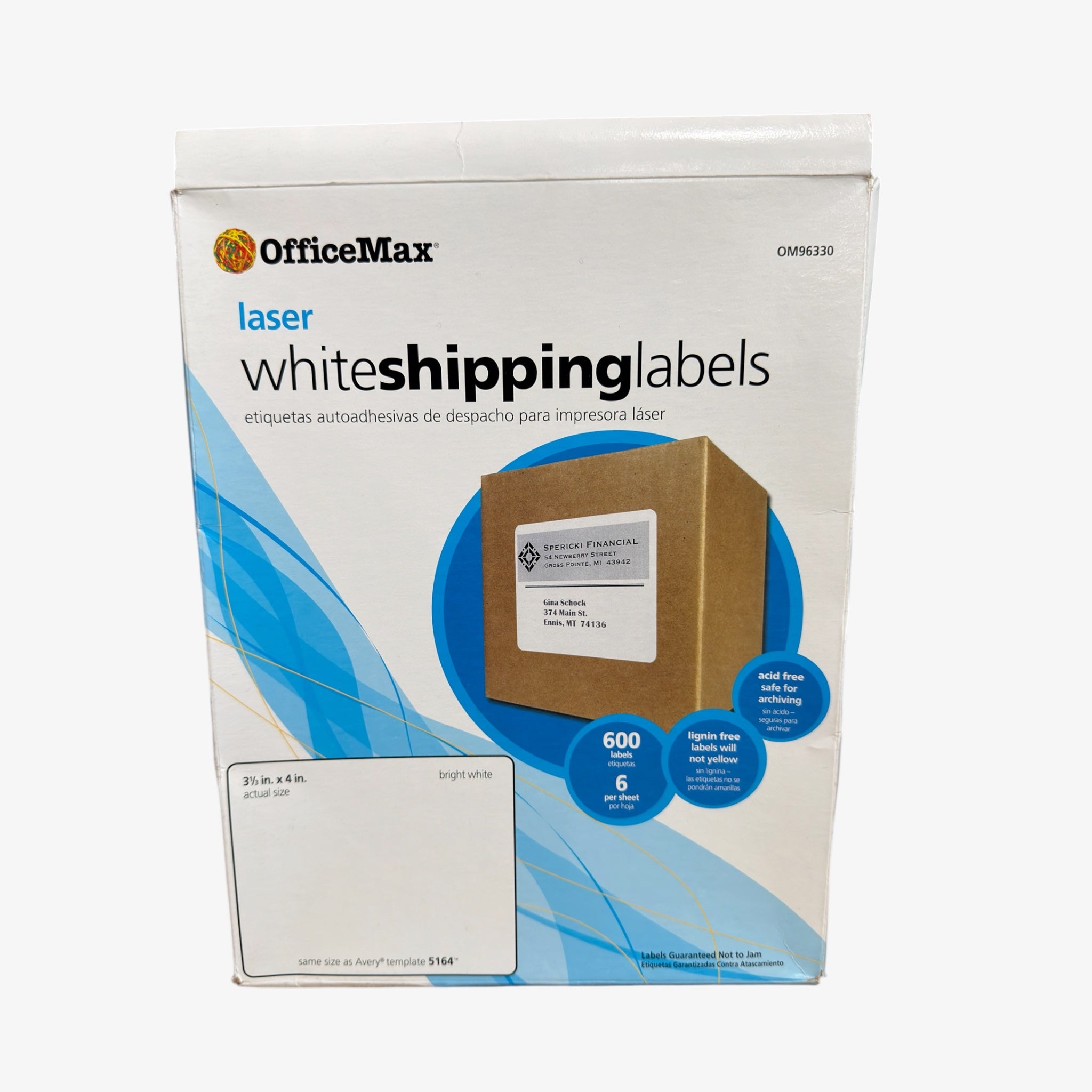 OfficeMax 3-1/3 x 4 Laser White Shipping Labels