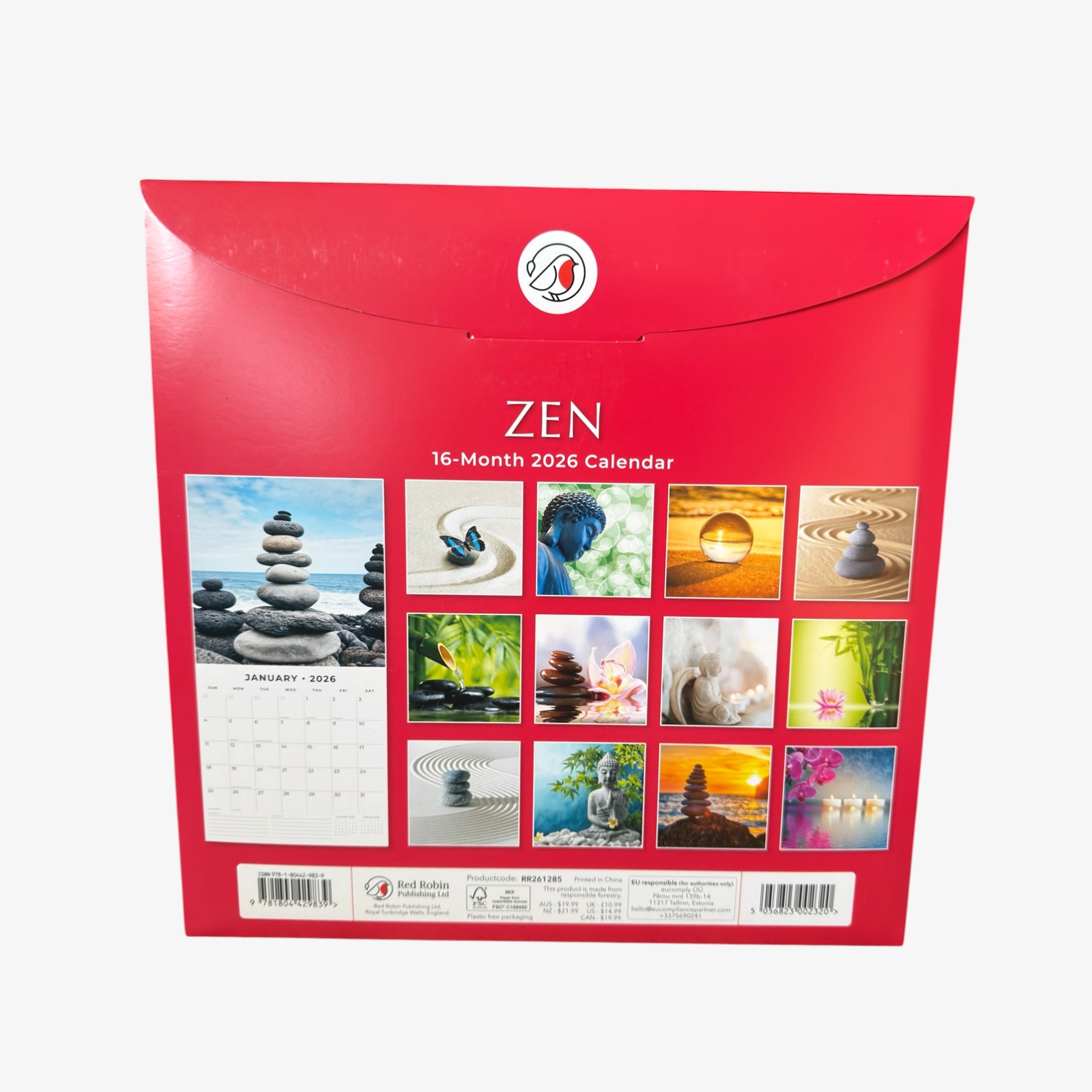 Red Robin 2026 Zen Monthly Wall Calendar 12" x 12"