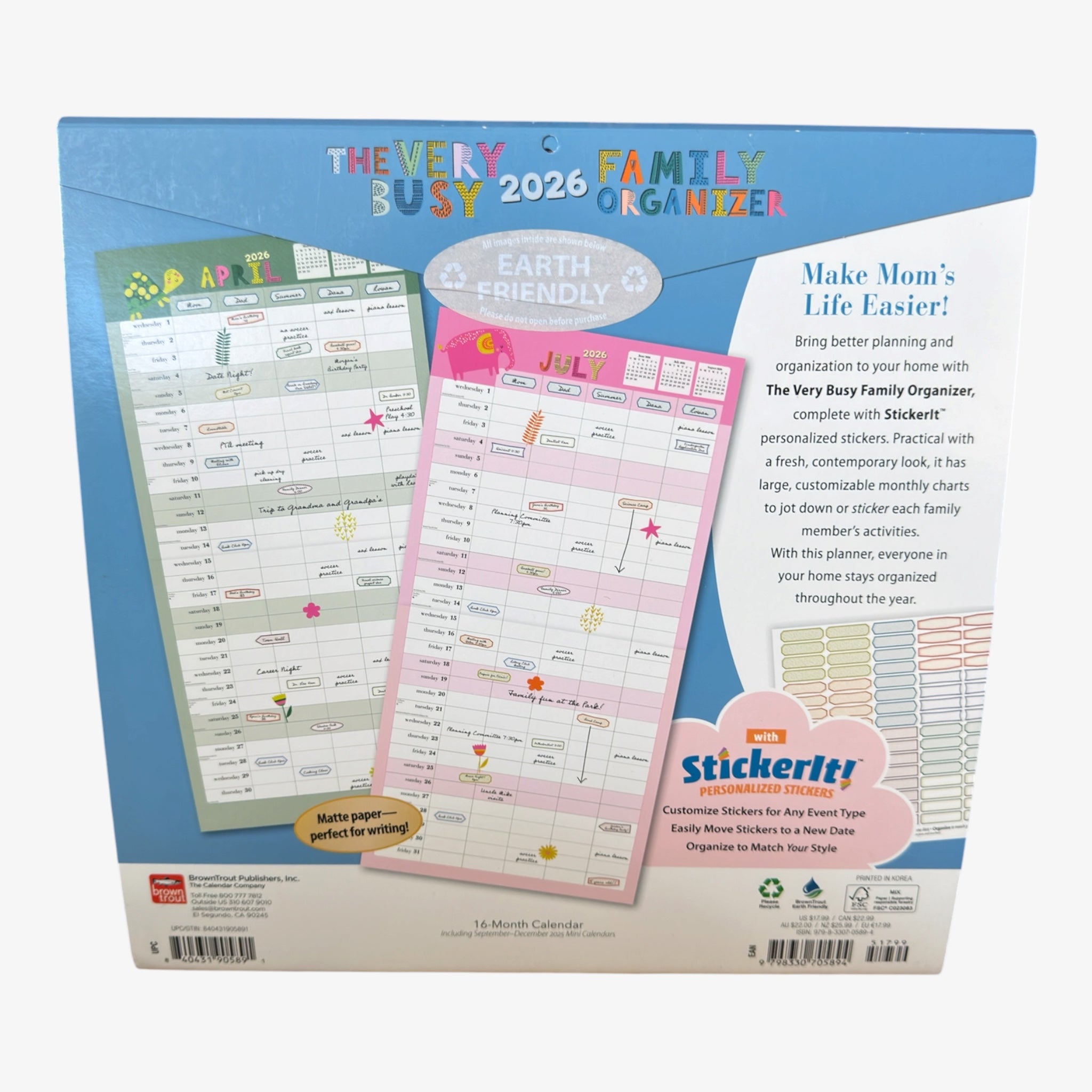 BrownTrout "The Very Busy Family Organizer" 2026 Wall Calendar 12" x 12"