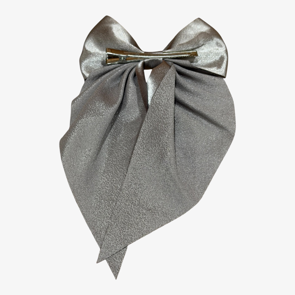 Silver Oversize Satin Hair Bow