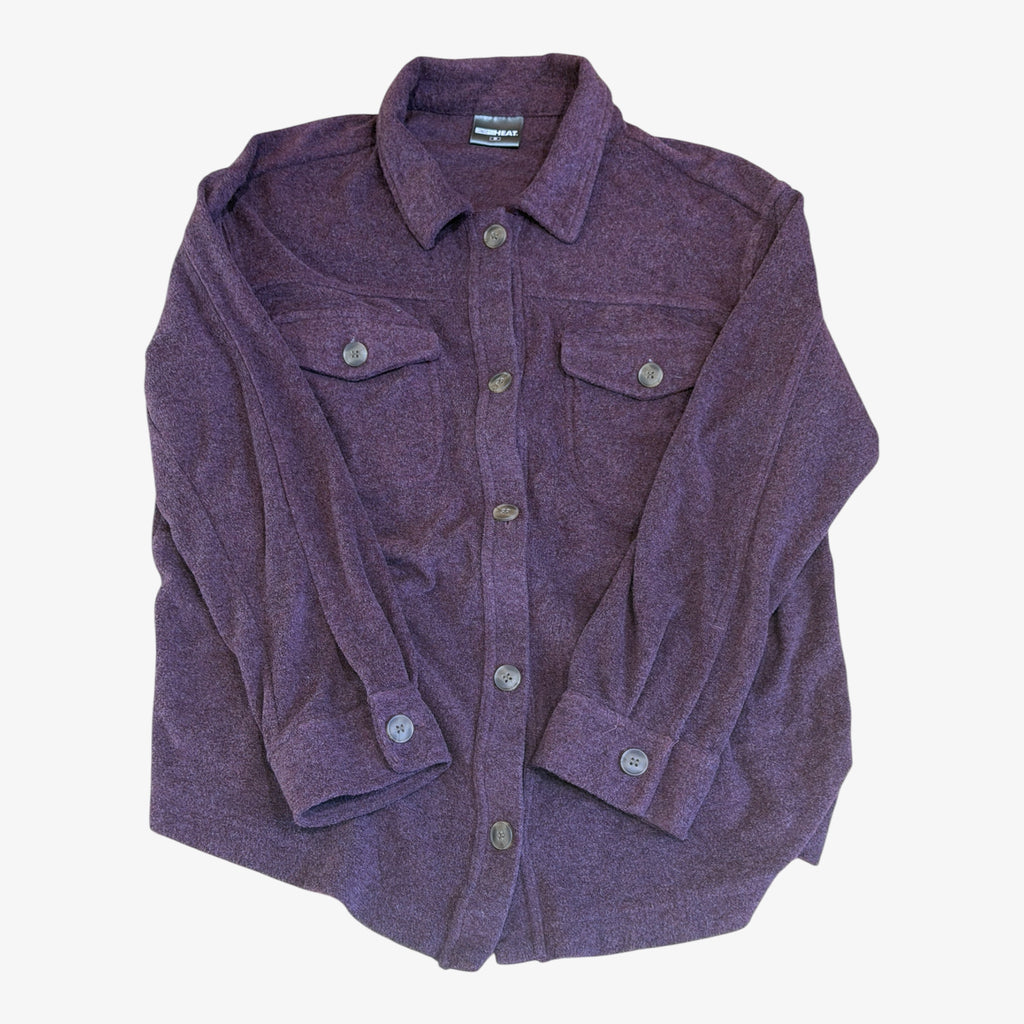 32 Degrees Heat Women's Soft Button-Up Shirt Jacket Eggplant Size: M