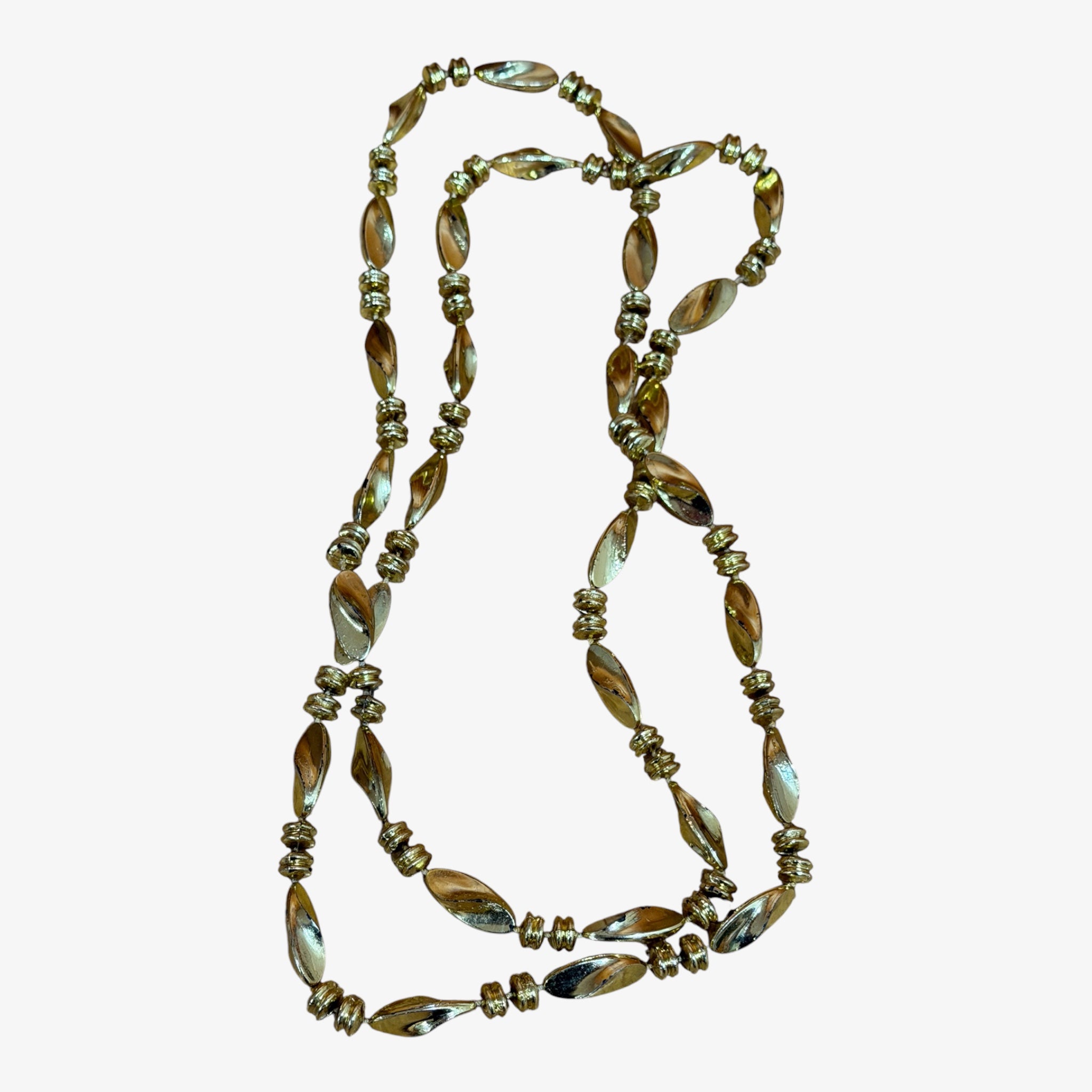 Gold Tone Plastic Swirl Party Bead Necklace 32"