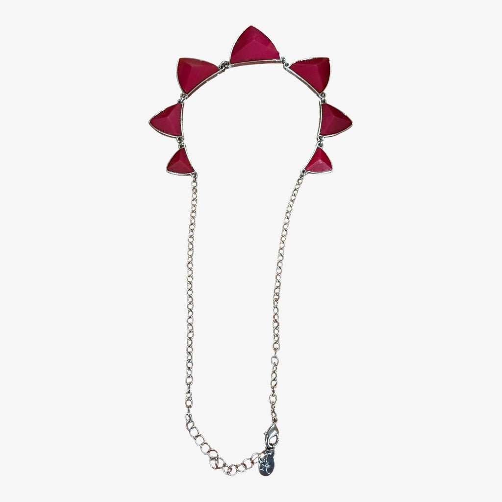Vintage Berry Silver Tone 3-D Triangle Links Resin Statement Necklace 18"L