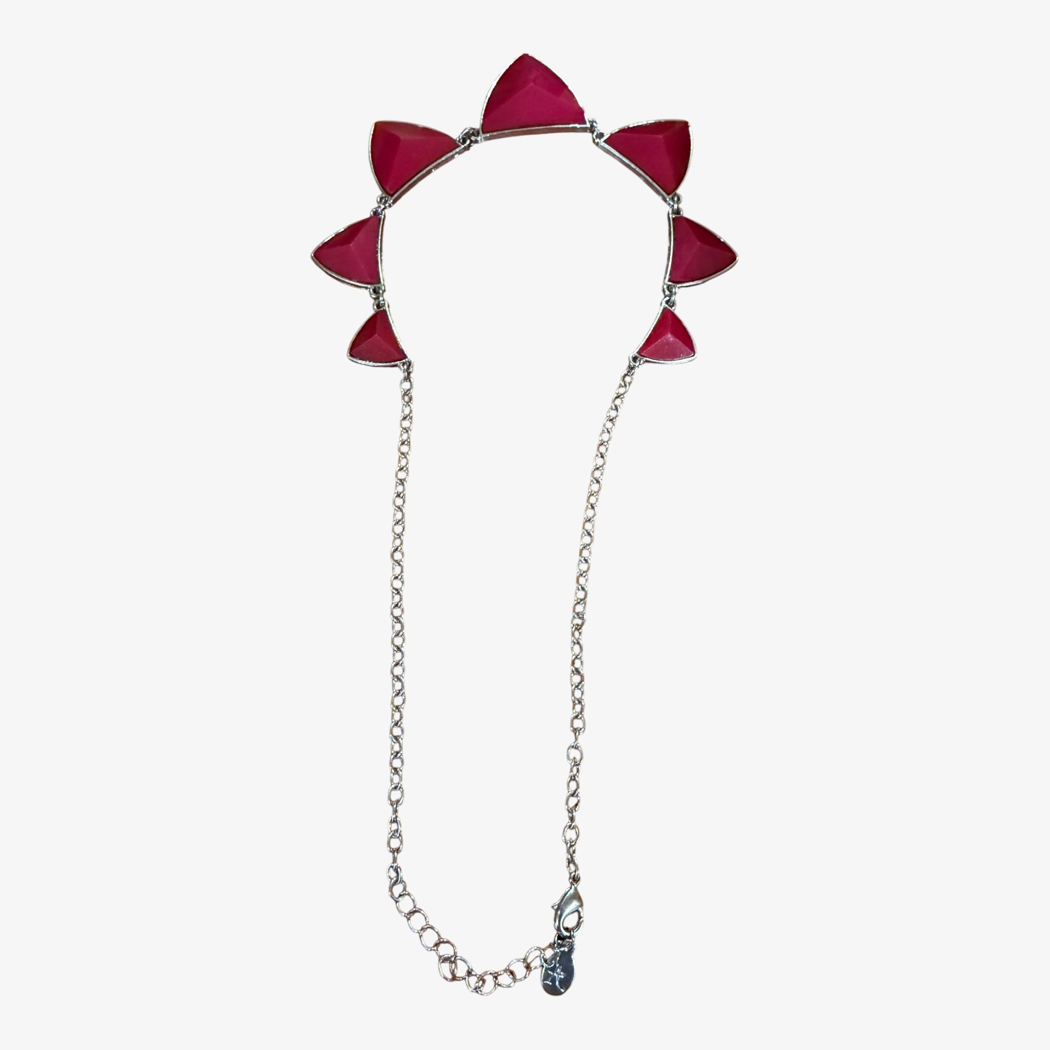 Vintage Berry Silver Tone 3-D Triangle Links Resin Statement Necklace 18"L