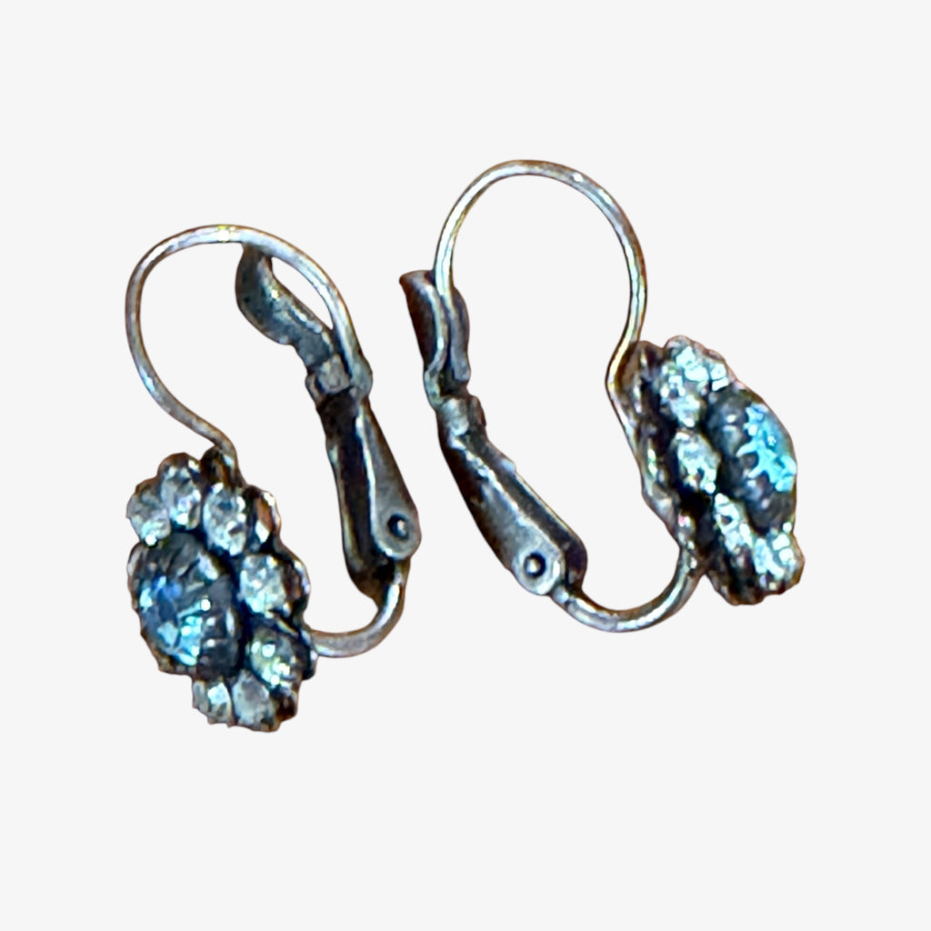Vintage Silver Plated Flower Blossom Crystal Earrings