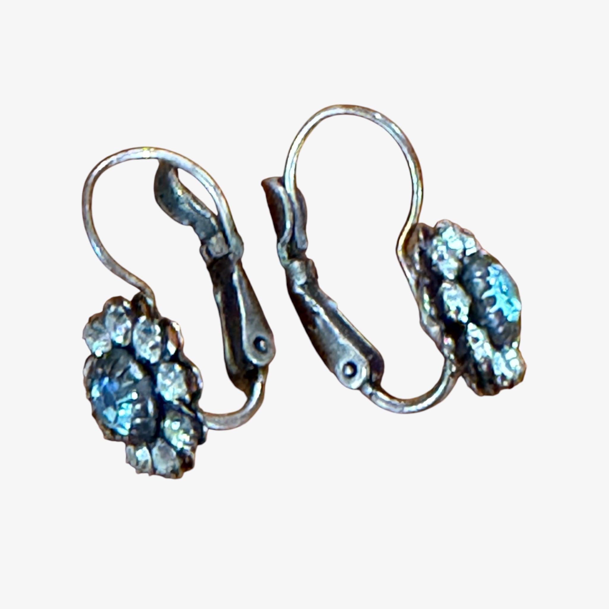 Vintage Silver Plated Flower Blossom Crystal Earrings