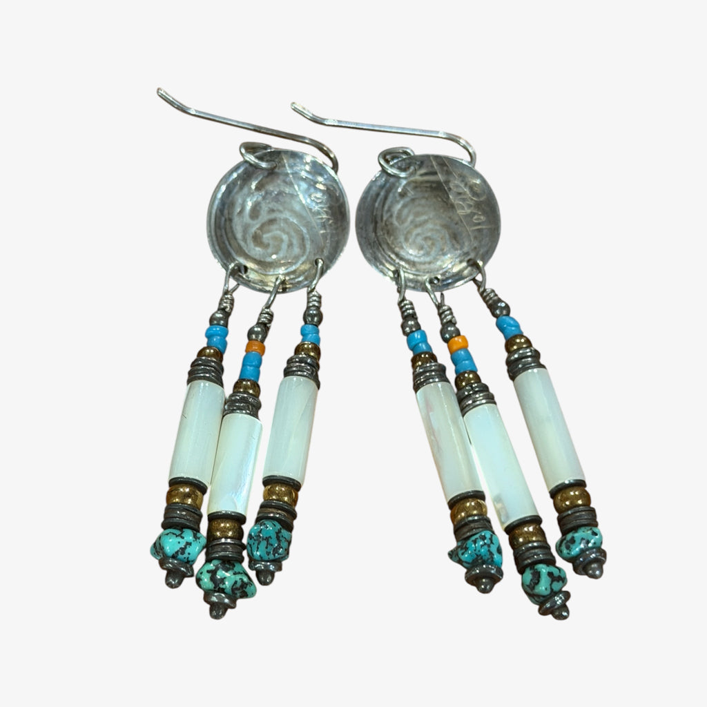 Handmade Sterling Silver Navajo Concho Dangle Earrings
