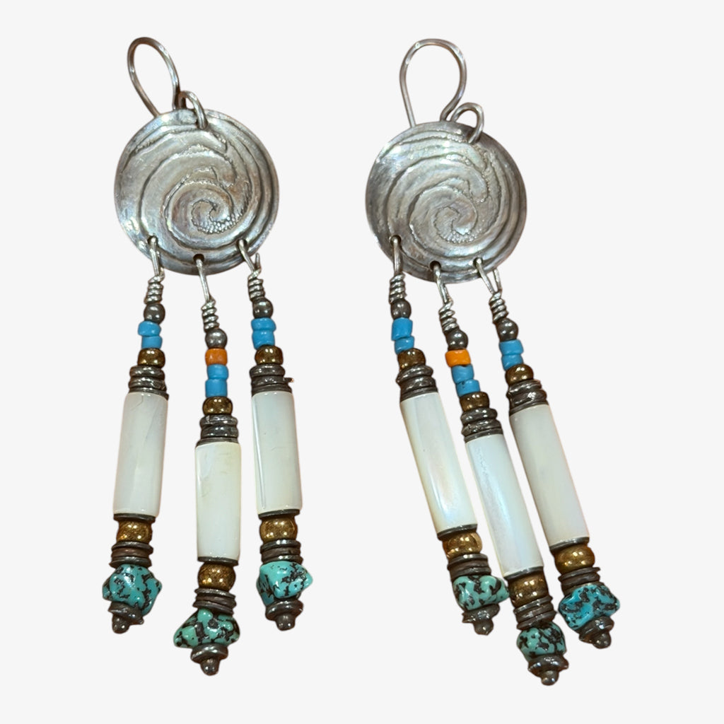 Handmade Sterling Silver Navajo Concho Dangle Earrings
